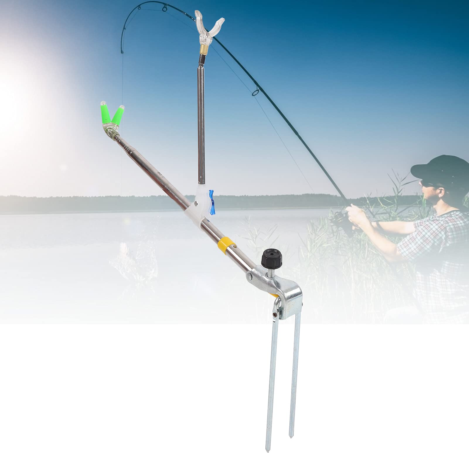 Ubersweet® Stainless Steel Fishing Rod Holder - 2 Adjustable Telescopic Heads with Mounting Bracket for Boat, Dock & Kayak Fishing | Durable Marine-Grade Rustproof Design