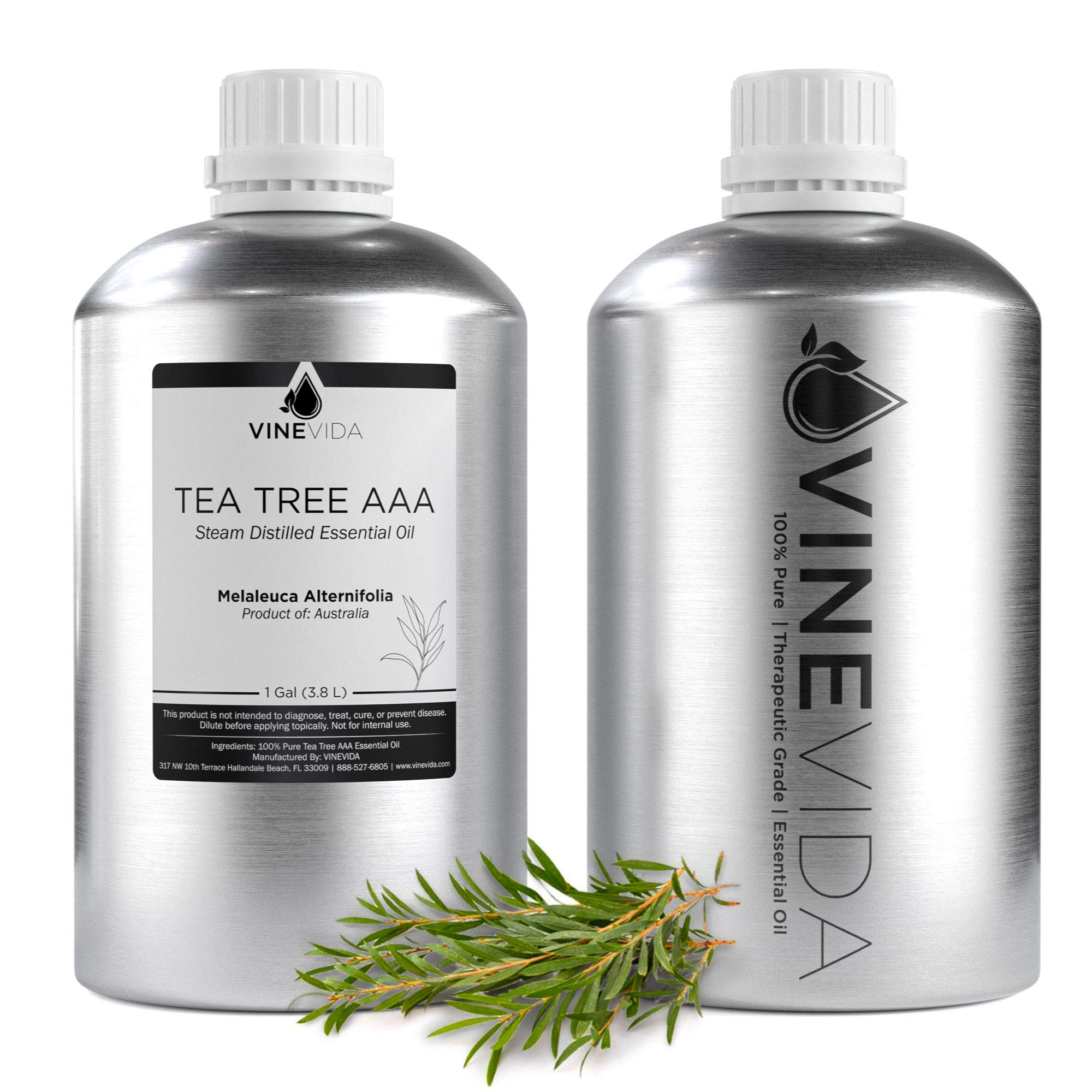 VINEVIDA 1 Gallon Bulk Essential Oil - 100% Pure & Undiluted Tea Tree Oil (8 lbs) for DIY Soap Making, Candle Crafting, Aromatherapy & Skin Care - Perfect for Home Spa, Massage & Natural Remedies