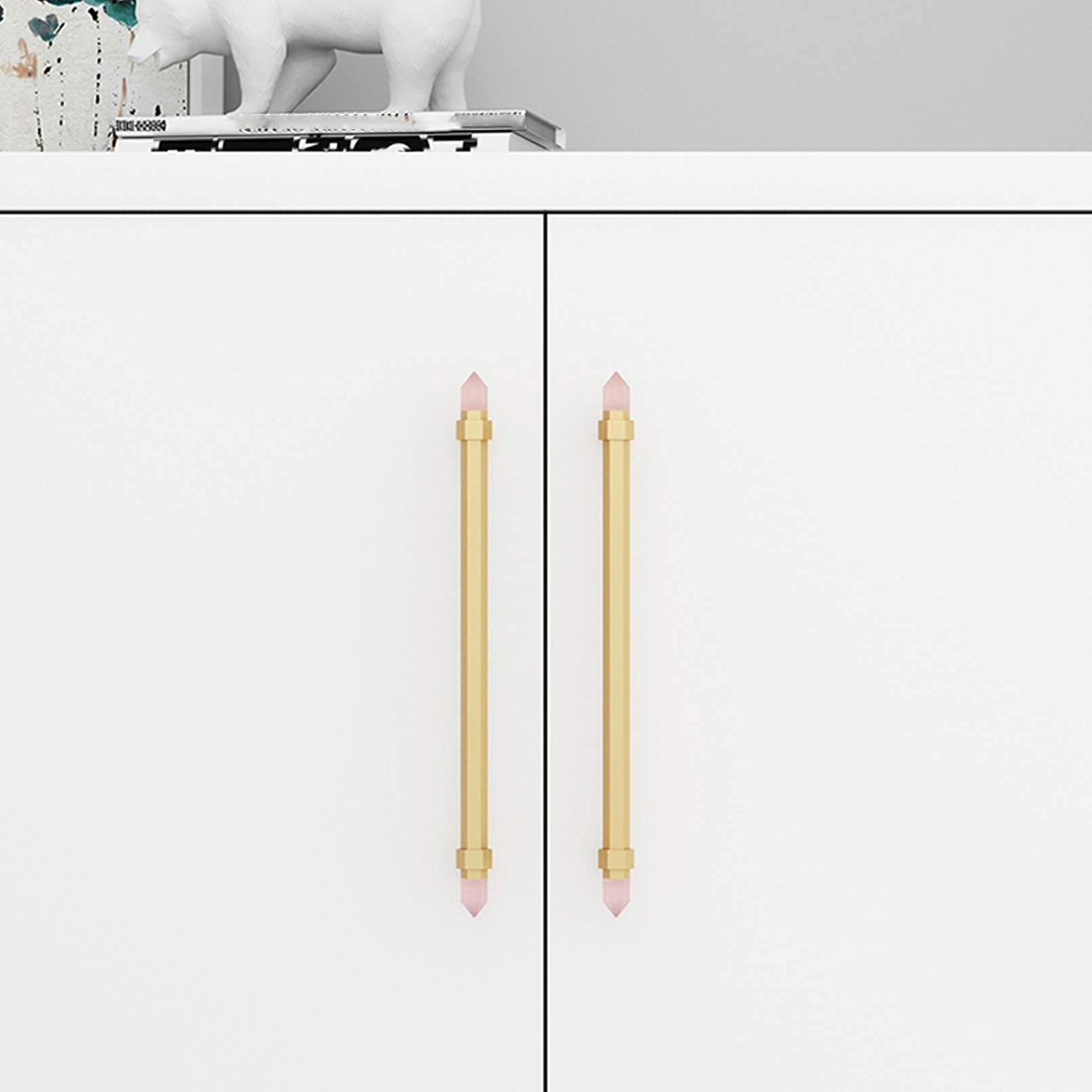 White Crystal Brass Kitchen Cabinet T-Bar Handles - 320mm Hole Center Drawer Pulls for Cupboards, Bathroom Vanities & Furniture - Elegant Hardware for Modern & Traditional Home Decor