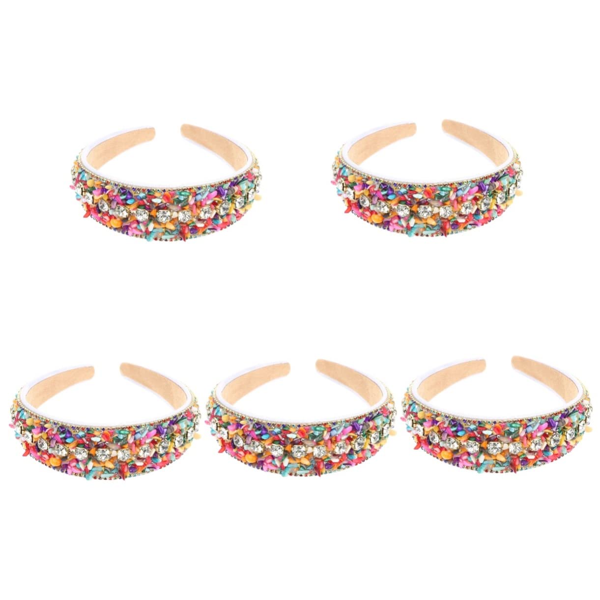 FRCOLOR 5 Pack Rhinestone Headbands for Women - Sparkling Diamond Headpiece Hair Accessories with Fake Turquoise Decor - Perfect for Weddings, Parties, and Special Occasions