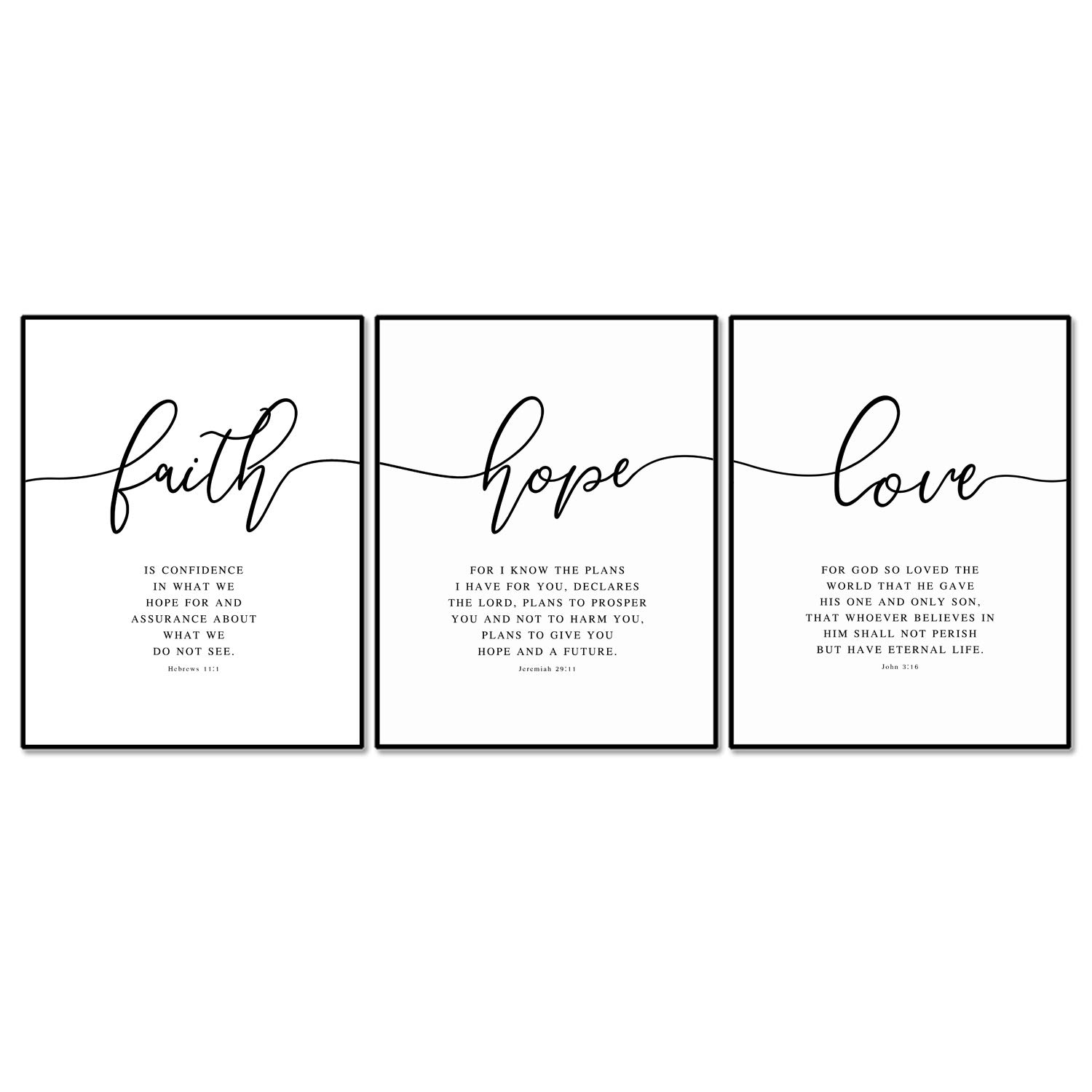 Set of 3 Faith Hope Love Bible Verse Art Prints - 8x10 Inch Unframed Christian Wall Decor for Bedroom, Living Room & Office - Inspirational Scripture Quotes for Home, Church & Gift Giving