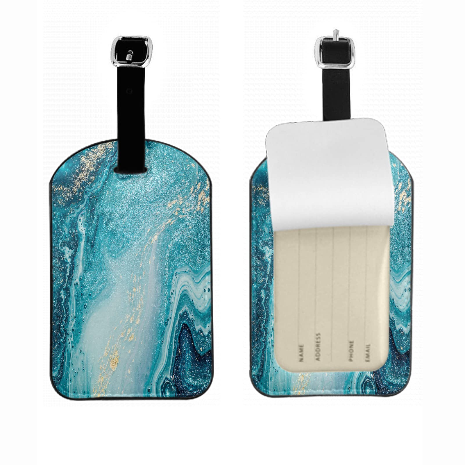 Abstract Ocean Luggage Tag with Full Privacy Cover - Marble Swirl & Agate Blue Design - Durable Travel Accessories with Name ID Label - Suitcase Tags for Women & Men (1 Pack) - Perfect for Airports, Cruise Ships & Business Trips