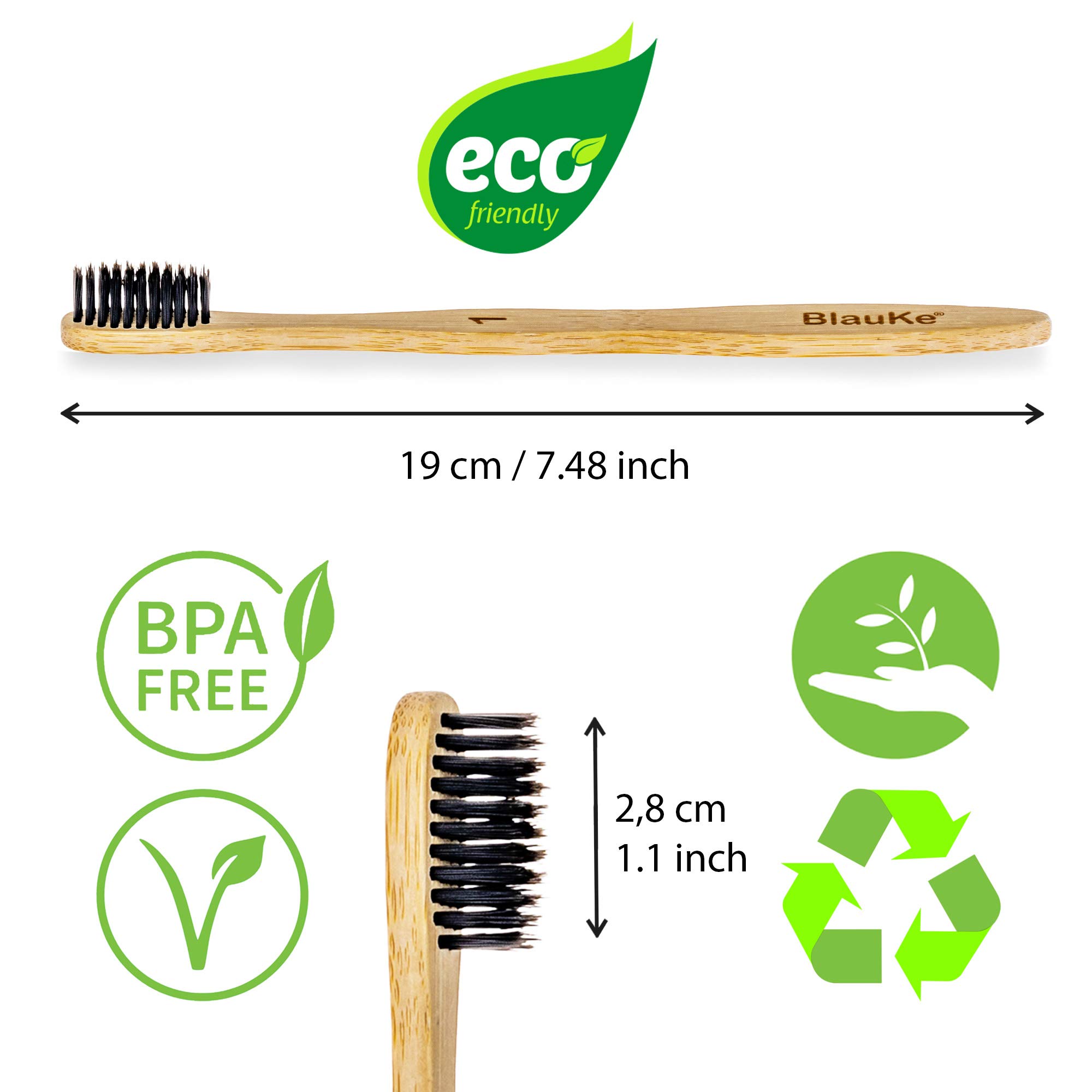 BlauKe Bamboo Toothbrushes Soft Bristles 4-Pack – Biodegradable & Eco-Friendly Natural Toothbrushes with Charcoal Bristles for Sustainable Oral Care – Perfect for Travel, Home, and Zero-Waste Lifestyle