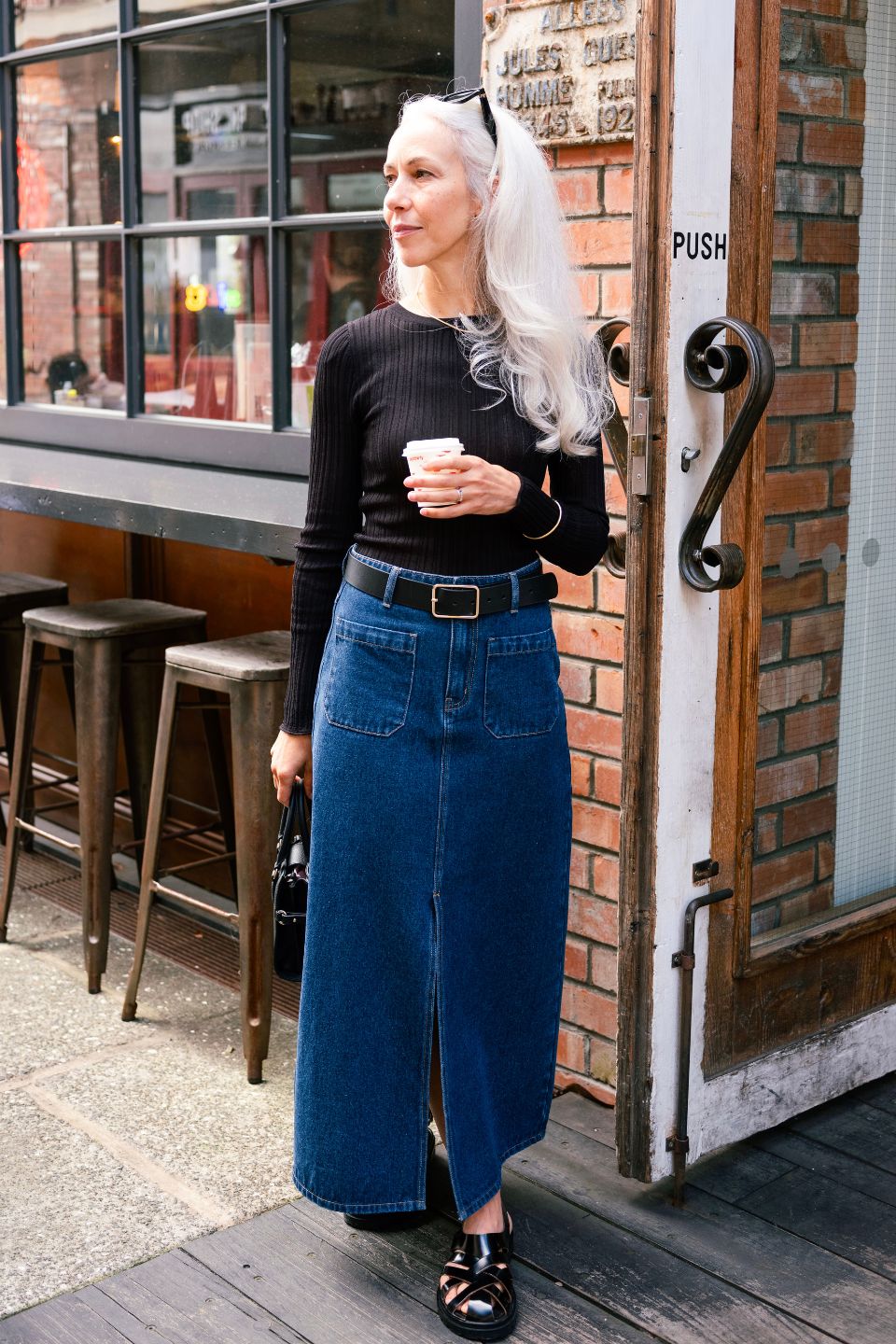 Indigo Pocket Front Denim Maxi Skirt for Women - Stylish Long Denim Skirt with Pockets, Perfect for Casual Outings, Beach Wear, and Boho Fashion