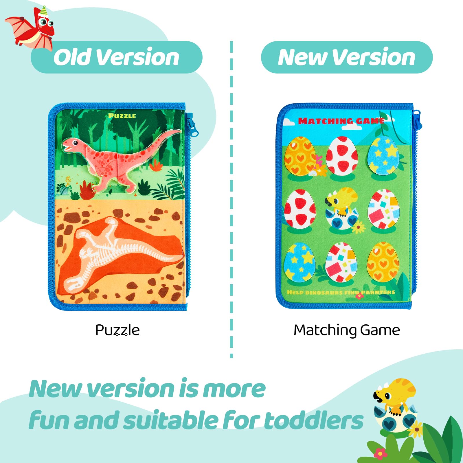 Montessori Busy Board Sensory Toys for 3-4 Year Old Kids - Dinosaur Themed Educational Travel Activity Toy for Toddlers | Perfect Birthday Gift, Airplane & Car Ride Entertainment, Preschool Learning Tool