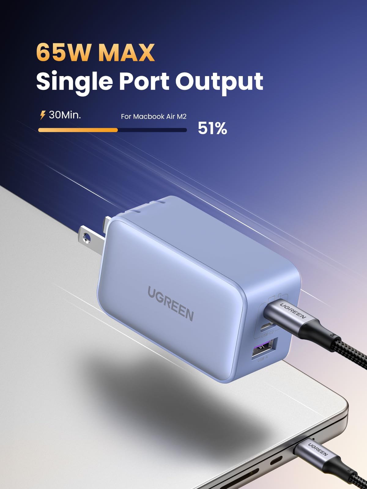 UGREEN Nexode 65W GaN Fast Charger - 3-Port USB C Wall Charger for MacBook Pro/Air, iPad, iPhone 15/14, Galaxy S24/S23/S22, Dell XPS 13, Pixel - Compact Foldable Design for Travel, Office & Home Use
