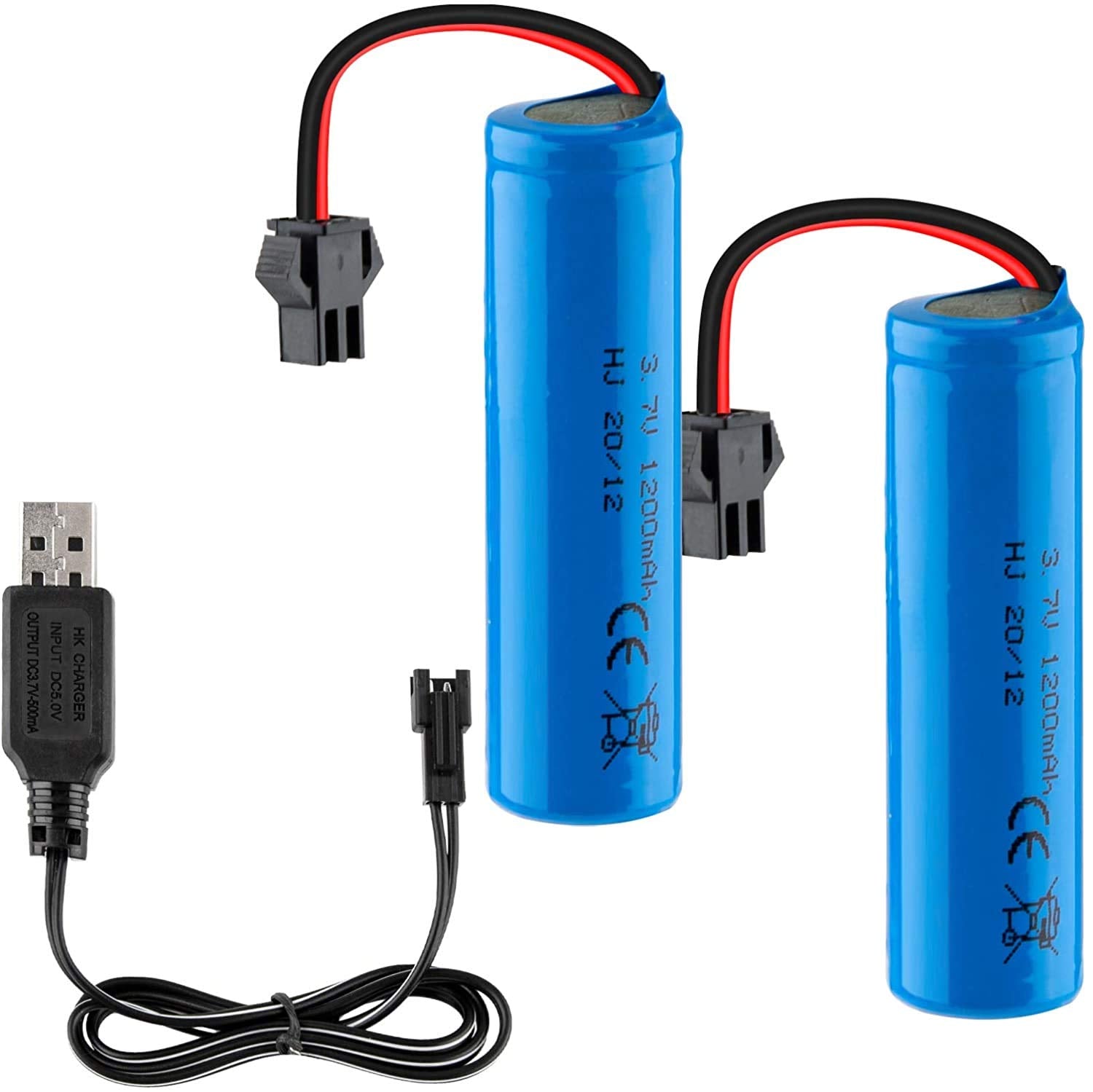 FPVERA 3.7V 1200mAh Rechargeable Li-ion Battery 2 Pack with USB Charger - Compatible with RC Cars, Trucks, Off-Road Vehicles - Perfect for Remote Control Hobbyists and DIY Projects