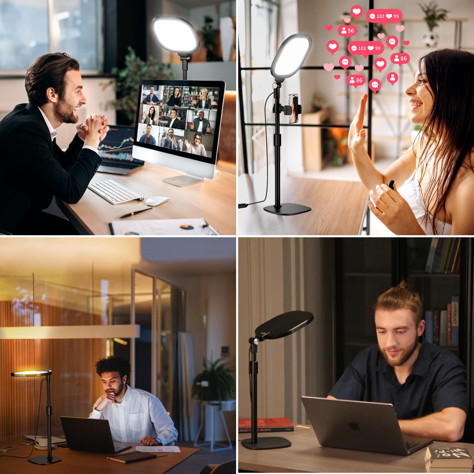 2 Packs Professional Video Conference Lights for Zoom/Teams/Webex Meetings - LitONES Podcast Lighting Kit with Stand & Phone Holder, CRI 97.8 - Perfect for Home Office, Remote Work & Content Creation