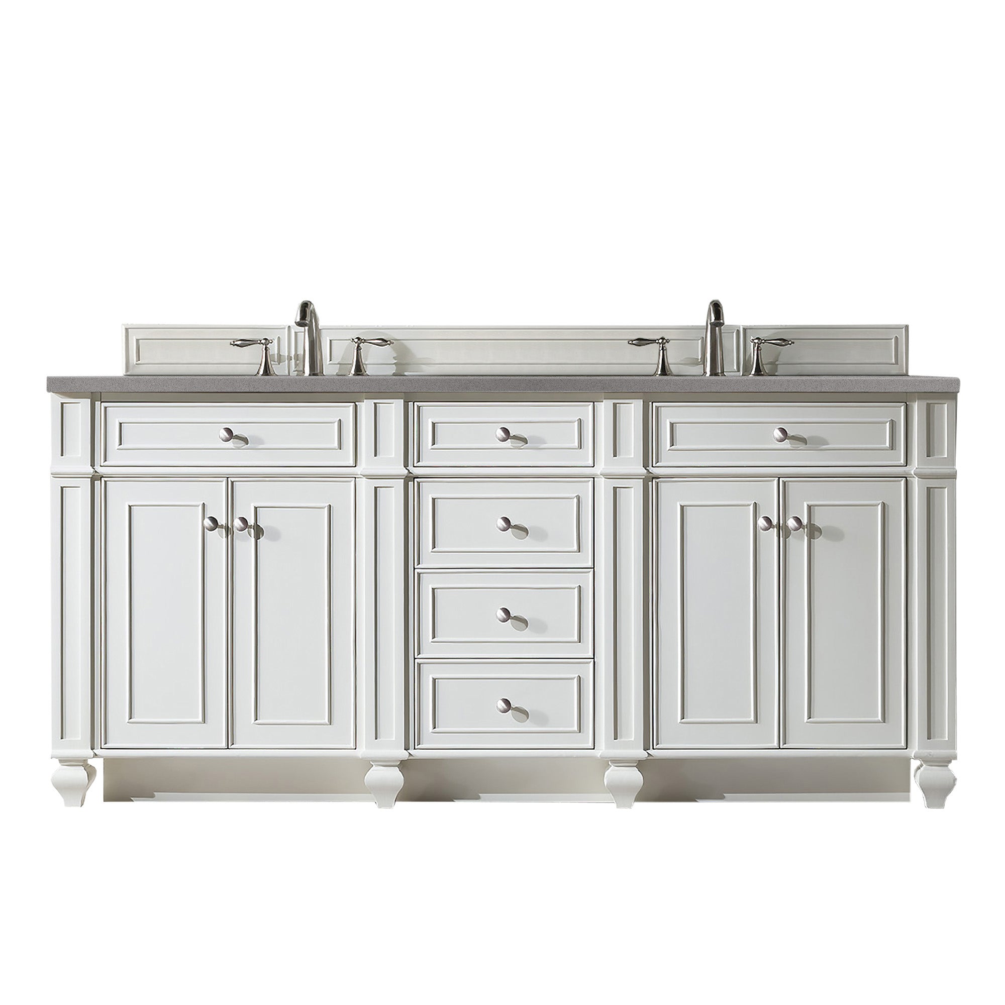 Bristol 72 Inch Double Bathroom Vanity with 3CM Grey Expo Quartz Top - Bright White Finish for Modern Master Bathroom & Guest Bathroom Remodeling
