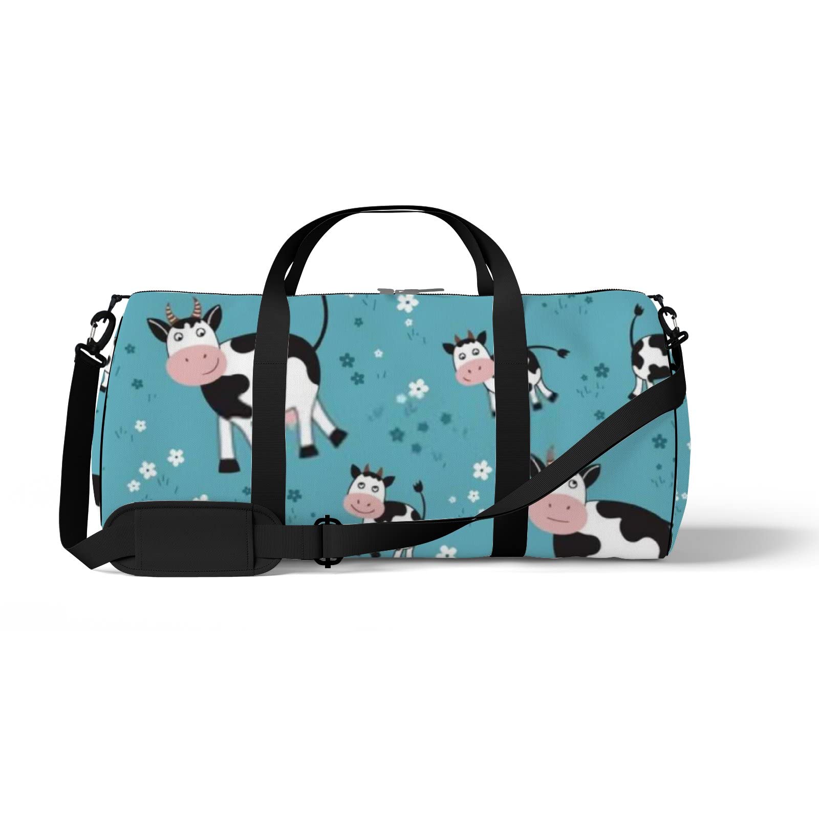 Stylish Black and White Cow Print Waterproof Gym Tote Bag with Shoulder Strap & Zipper Pockets - Durable Sports Bag for Men & Women - Perfect for Workout, Travel, Yoga & Daily Use