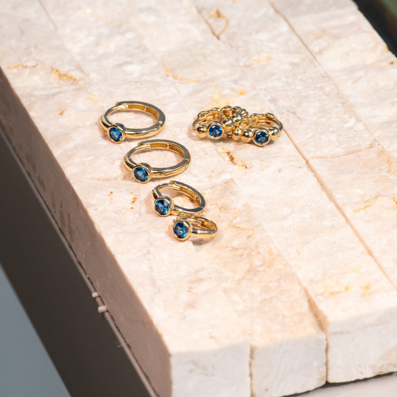 14k Yellow Gold Blue Topaz Beaded Hoop Earrings for Women - Elegant Dangle Jewelry for Parties, Weddings & Special Occasions