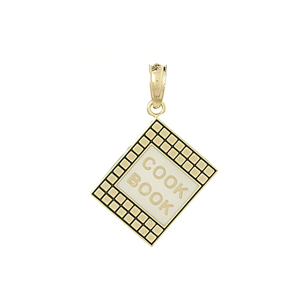 14K Yellow Gold 3D Cook Book Charm Pendant with Black Enamel - Perfect for Jewelry Making, Gift Giving & Book Lover Accessories