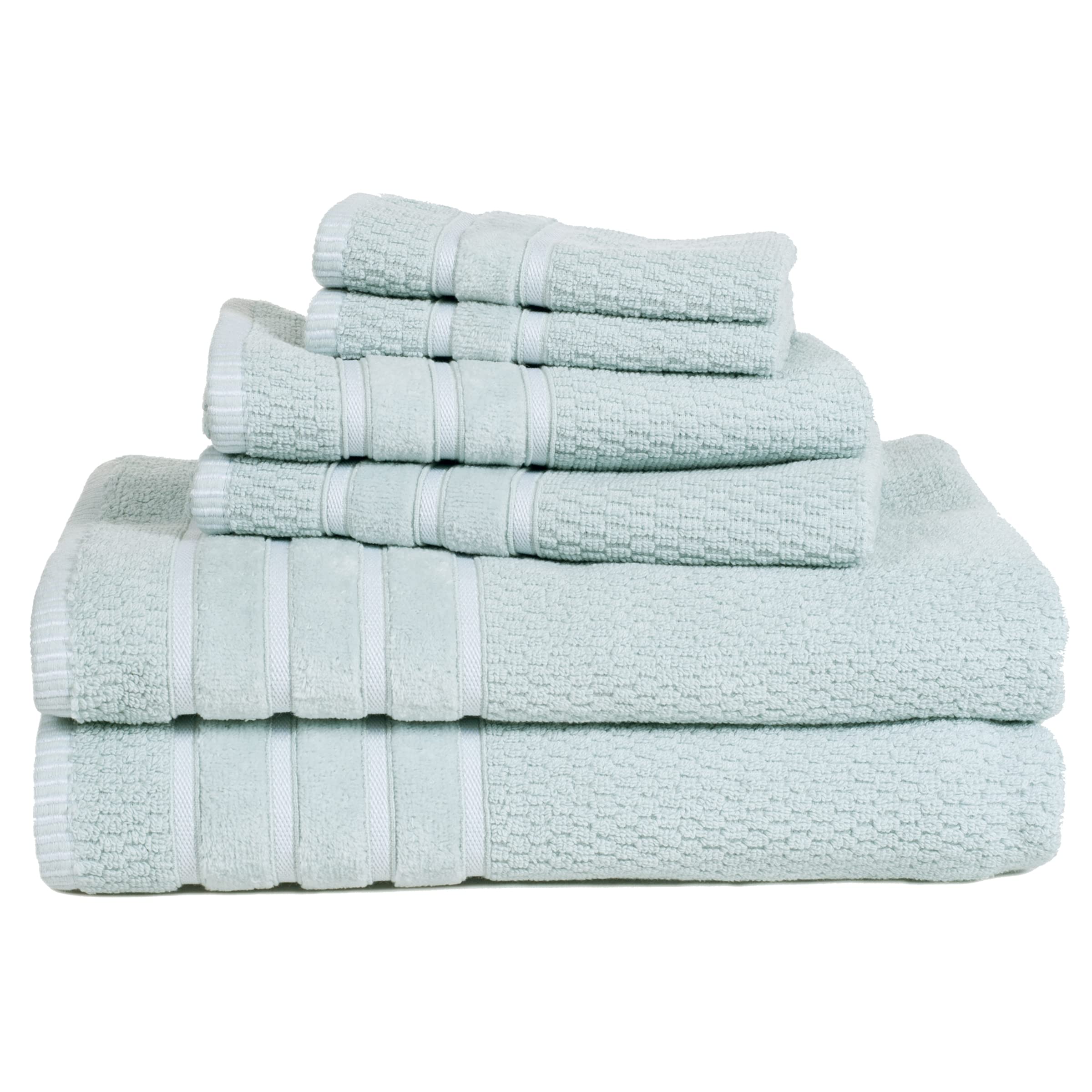 Bedford Home 100% Cotton Rice Weave 6-Piece Bath Towel Set in Seafoam Green | Soft & Absorbent for Spa, Bathroom & Beach Use