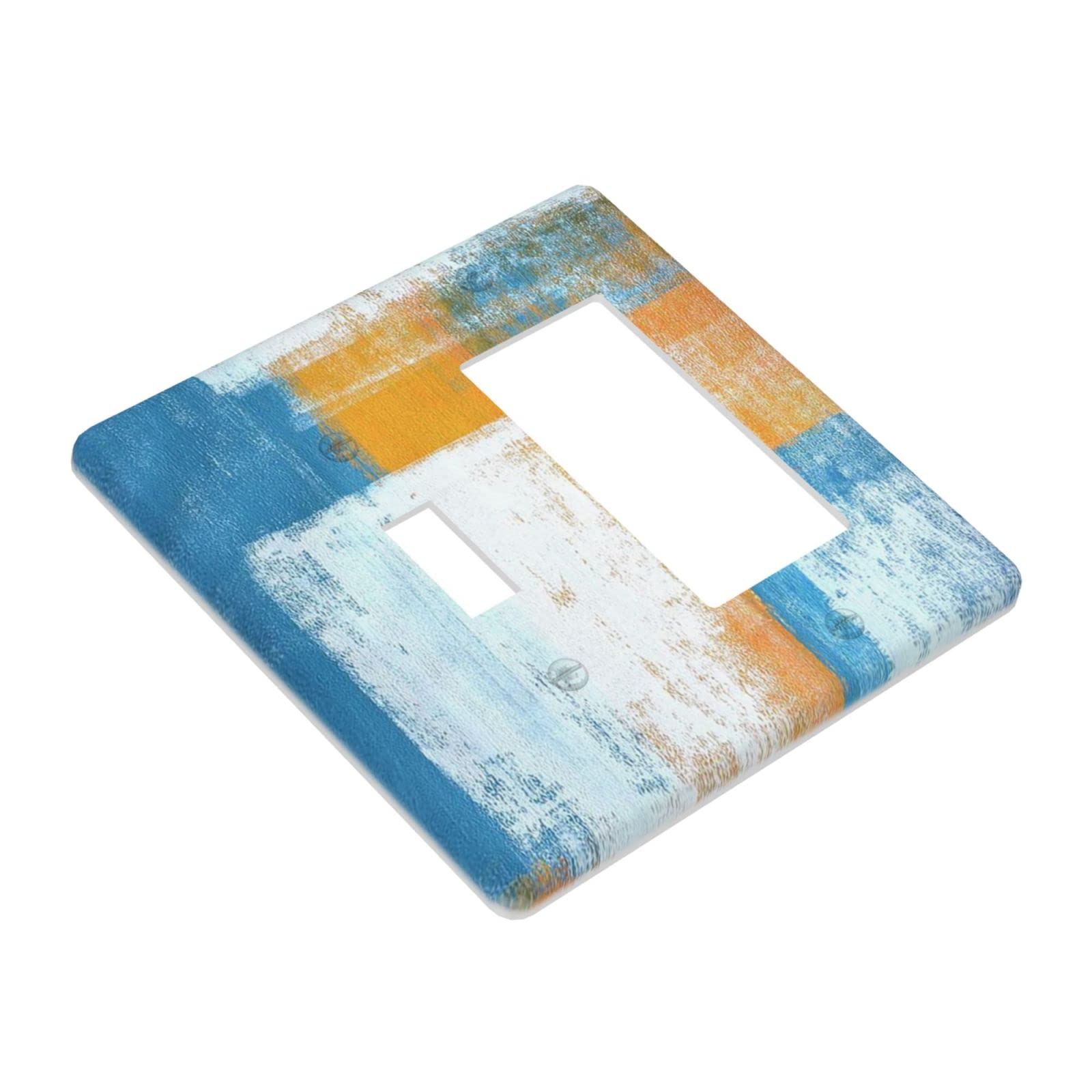 Abstract Orange Blue White 2 Gang Outlet Cover - Decorative Light Switch Plate for Living Room, Bedroom - 4.5