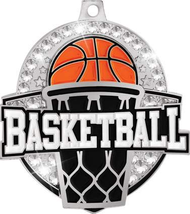 Royal Basketball Medals 2.25 Inch - Silver Sports Award Medals with Free Neck Ribbon - Perfect for Youth Leagues, Tournaments & Championship Ceremonies