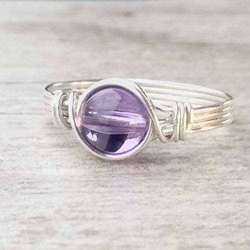 Handmade Amethyst Wire Wrapped Ring | Genuine Purple Gemstone Jewelry | Sterling Silver Filled Adjustable Ring (Size 2-15) | Perfect for Spiritual Healing, Meditation & Boho Fashion