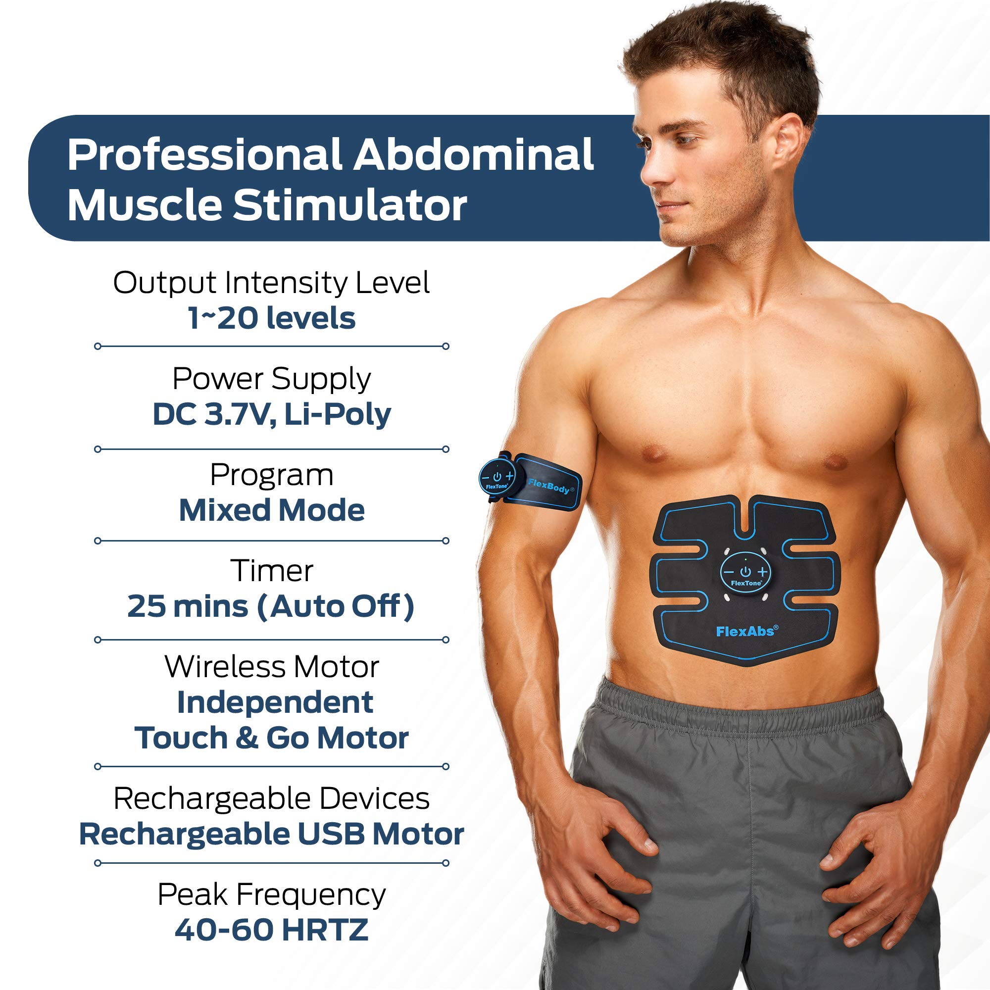 FDA Cleared Rechargeable Wireless EMS Ab Stimulator - Muscle Toner for Abs, Arms & Legs - Electronic Power Trainer for Men, Women & Bodybuilders (3 Motors) - Perfect for Home Gym Workouts & Post-Training Recovery