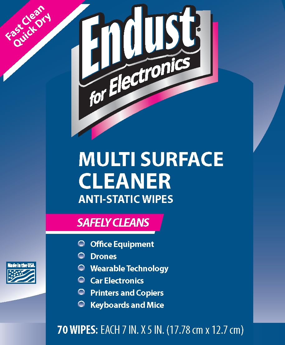 Endust For Electronics - Multi-Surface Anti-Static Cleaning Wipes, Alcohol & Ammonia Free, 12 Pack (70 Wipes Each) - Safe for Computers, TVs, Phones & Electronic Devices