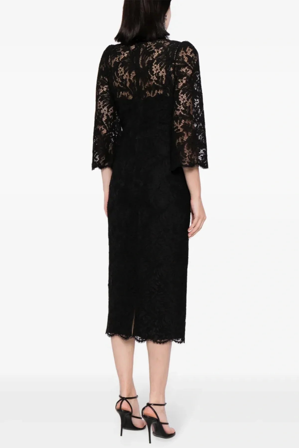 Elegant Black Lace Crystal Embellished Midi Dress for Women - Perfect for Evening Parties, Weddings & Special Occasions
