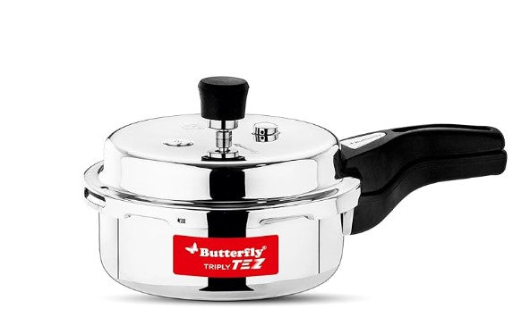 Butterfly Premium Stainless Steel Tri-Ply Pressure Cooker 2L (2 Quart) - Fast & Safe Cooking for Rice, Stews, Beans & Meal Prep
