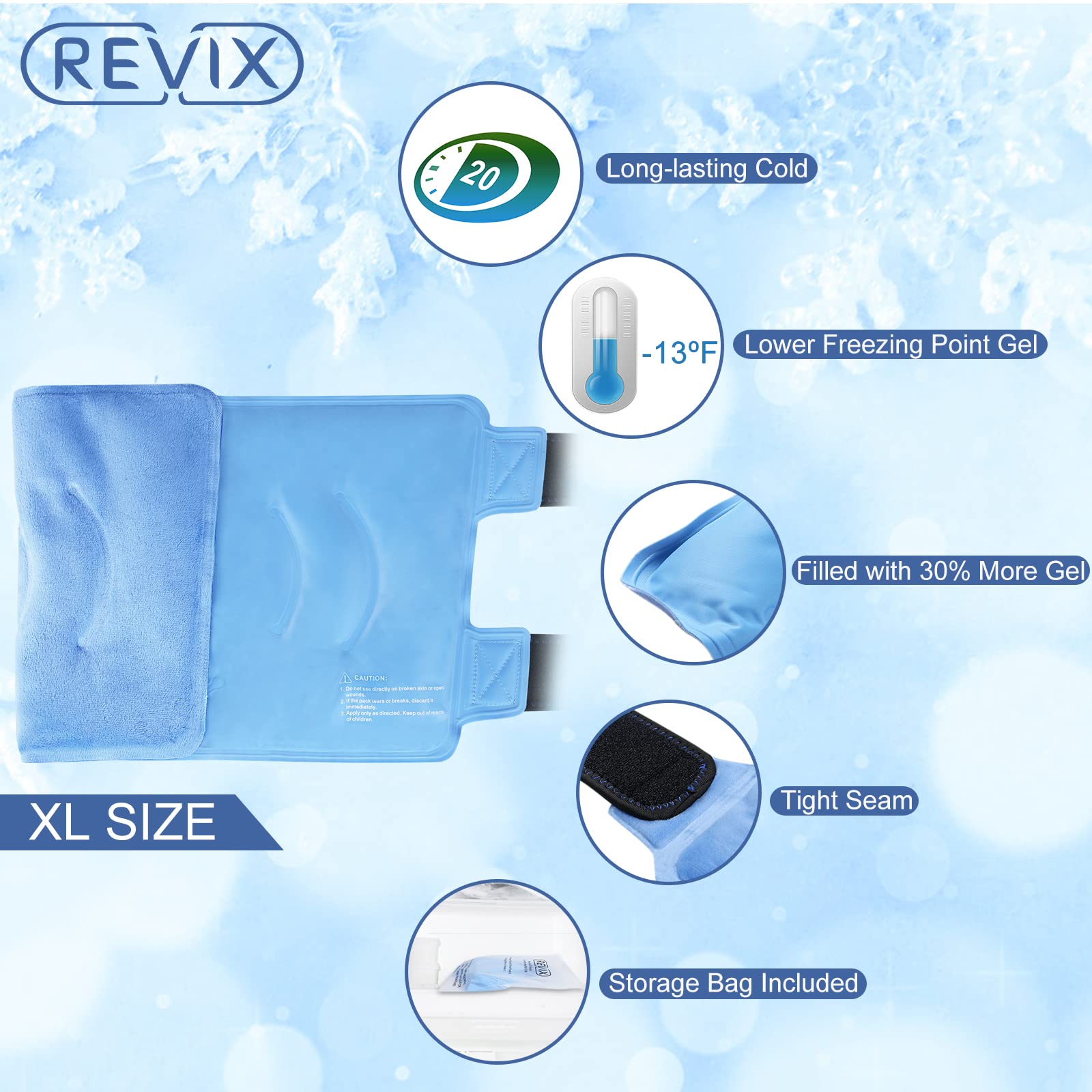 REVIX XL Knee Ice Wrap with Gel Pack - Cold Therapy for Knee Pain, Swelling & Back Injury Relief - Ideal for Post-Surgery, Sports Injuries & Arthritis Recovery