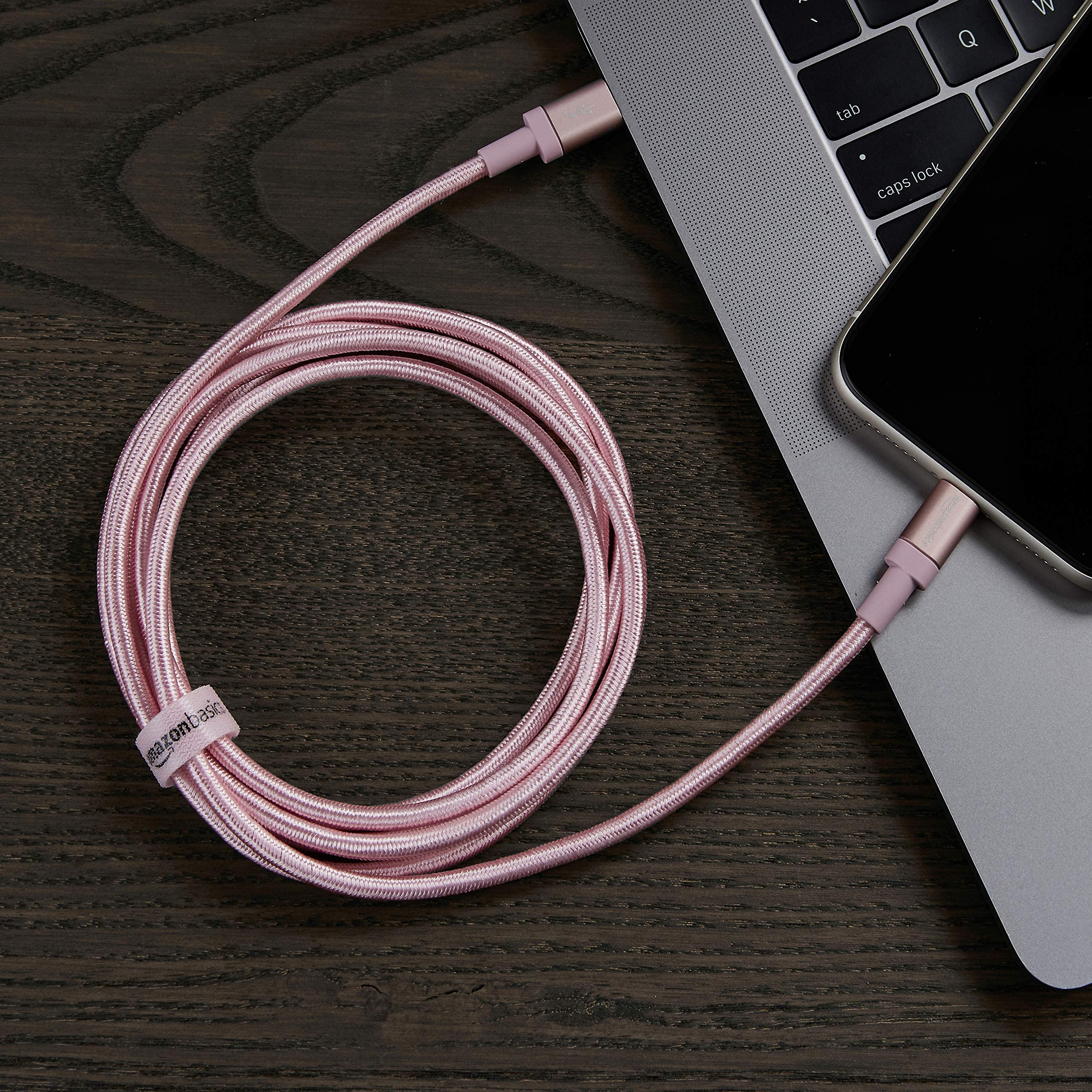 Amazon Basics MFi Certified USB-C to Lightning Cable 6ft Nylon Braided - Fast Charging Cord for iPhone 14/13/12/11/X/Xs/Pro/Max/Plus & iPad - Durable Rose Gold Charger for Home, Office & Travel