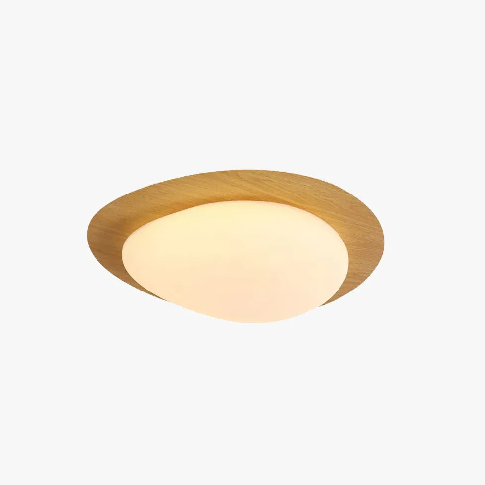 Minimalist Round Ceiling Light with Wooden Frame - Modern Scandinavian Style Lighting Fixture for Living Room, Bedroom, and Dining Room