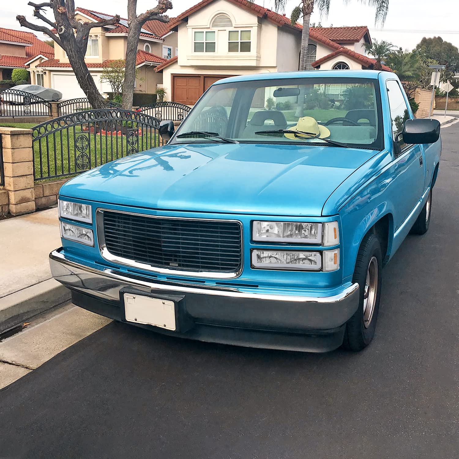 Spec-D Tuning Chrome LED Bar Headlights with Bumper & Corner Lights - Compatible with 1994-1998 GMC C10 C/K Suburban Sierra - Left & Right Pair Headlamp Assembly - Upgrade for Off-Road & Night Driving Visibility