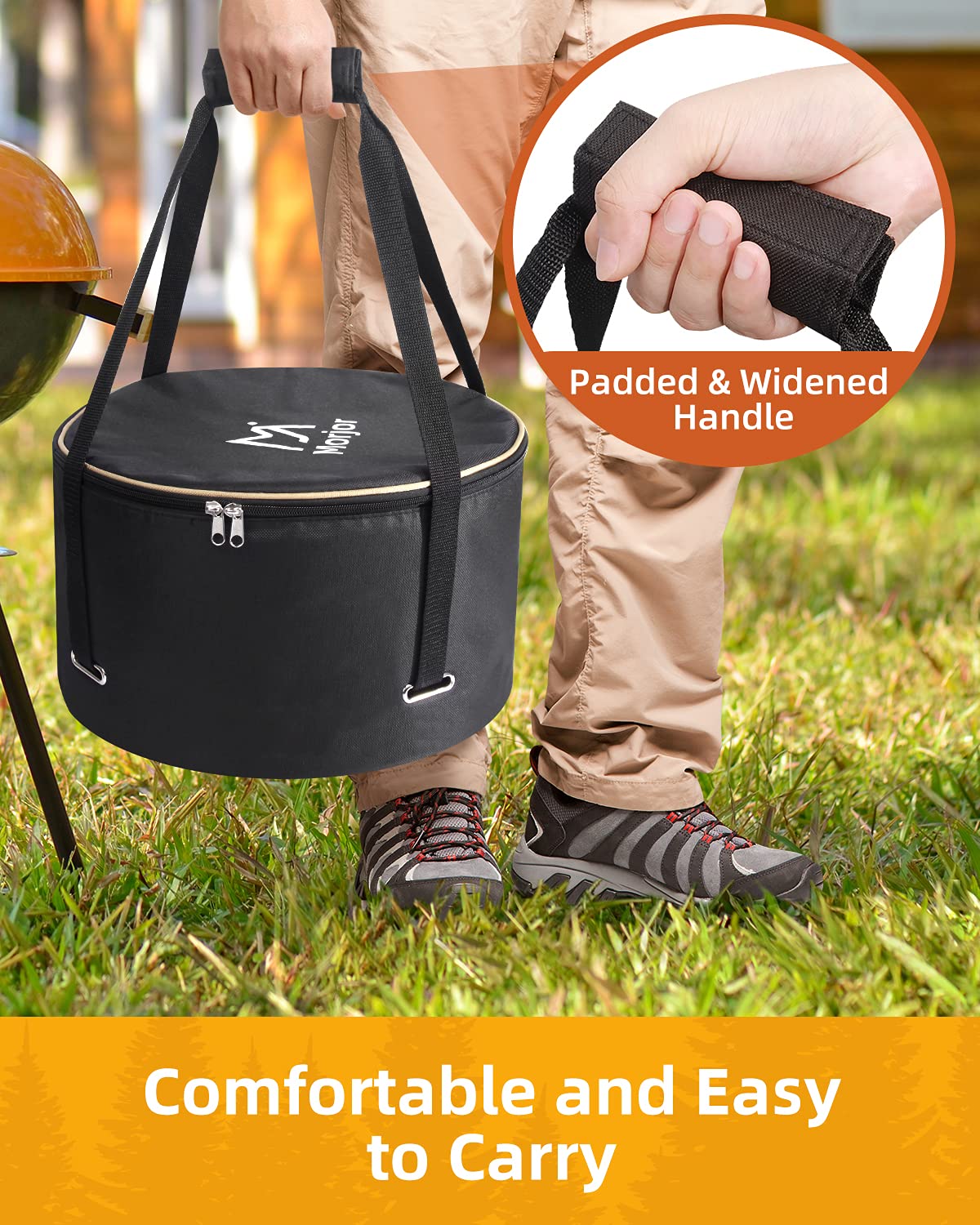 14 Inch Dutch Oven Bag with Reinforced Crossed Straps & 2 Storage Pockets - Heavy Duty Carrying Case for Camping, Picnics & Outdoor Cooking Accessories