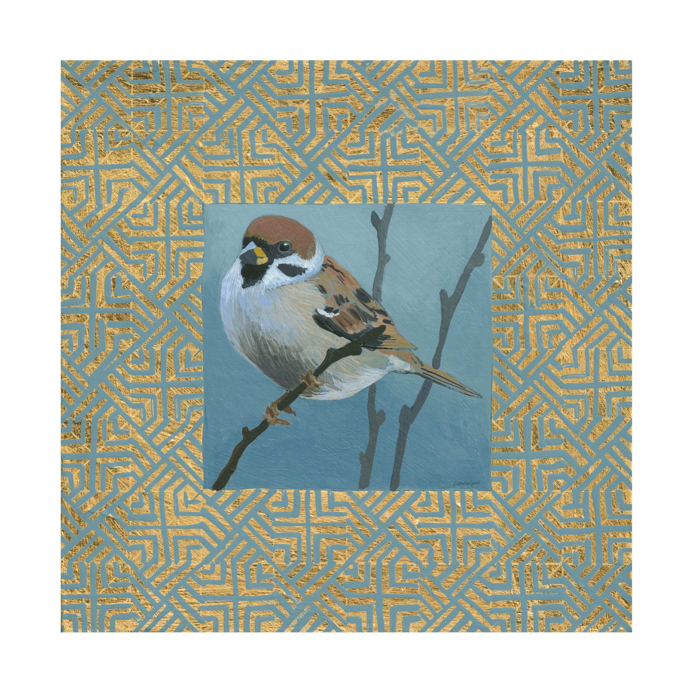 Trademark Fine Art 'The Sparrow' Canvas Wall Art by Kathrine Lovell - Hand-Painted Bird Painting for Living Room, Bedroom & Office Decor