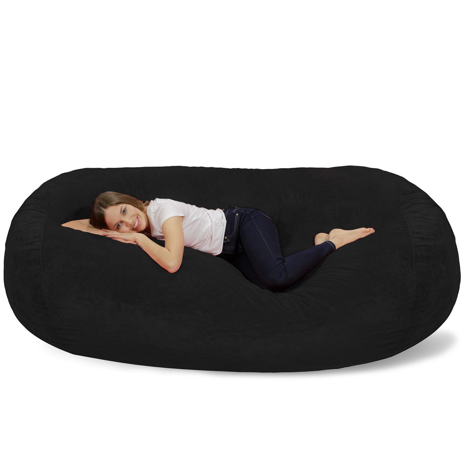 Chill Sack 7.5' Memory Foam Bean Bag Chair - Extra Large Microfiber Lounger with Soft Furry Cover (Black) - Perfect for Gaming, Movie Nights & Relaxation in Living Room, Bedroom or Dorm