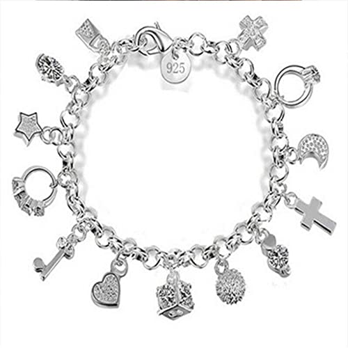 13-Piece Silver-Plated Charm Bracelet Set for Women & Girls - Trendy Hanging Pendant Bangles, Stylish Jewelry Accessories | Perfect for Parties, Gifts & Everyday Wear