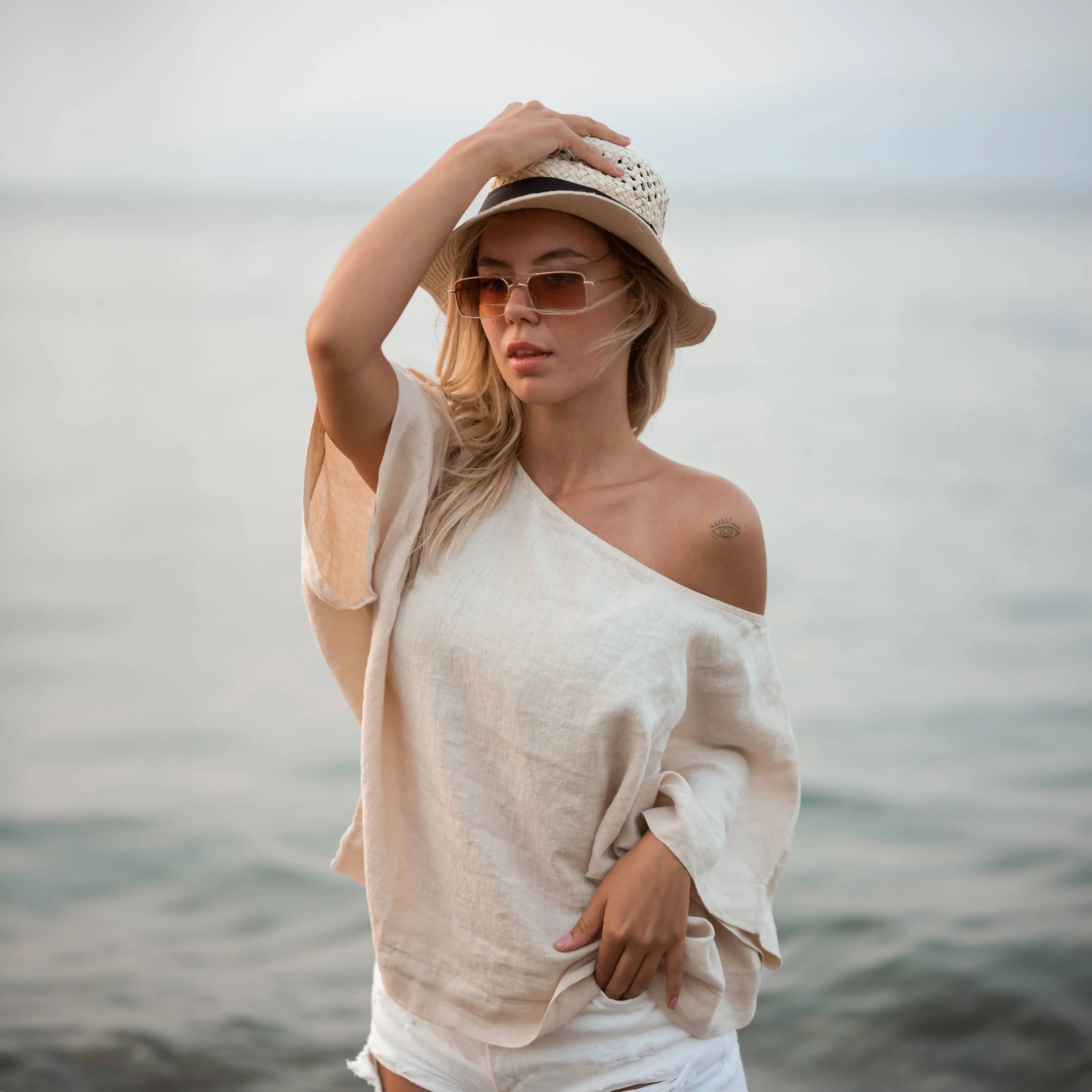 Arina Women's 100% Pure Linen Casual Top in Brown | Breathable Summer Blouse for Beach, Office & Everyday Wear