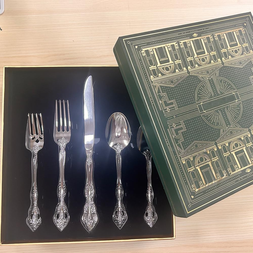 40-Piece Michelangelo Fine Flatware Set for 8 - Premium 18/10 Stainless Steel Silverware Set with Mirror Polish, Dishwasher Safe Cutlery Utensils - Perfect for Formal Dining, Weddings & Holiday Entertaining