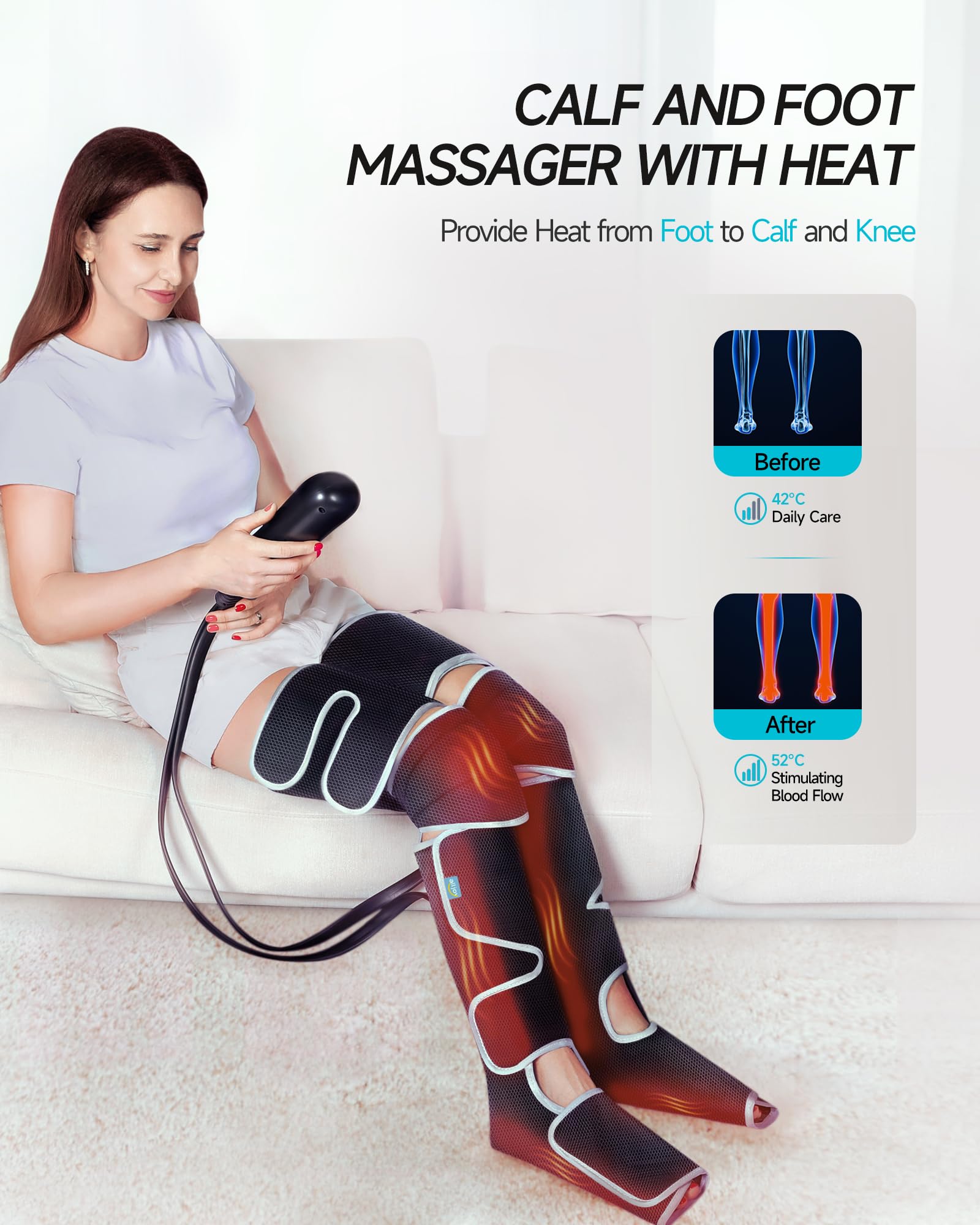ALLJOY Leg Massager with Heat & Compression - 5 Massage Modes, 4 Intensity Levels for Circulation & Pain Relief - FSA Eligible Gifts for Men, Women, Dad & Mom - Perfect for Post-Workout Recovery, Office Relaxation & Elderly Care