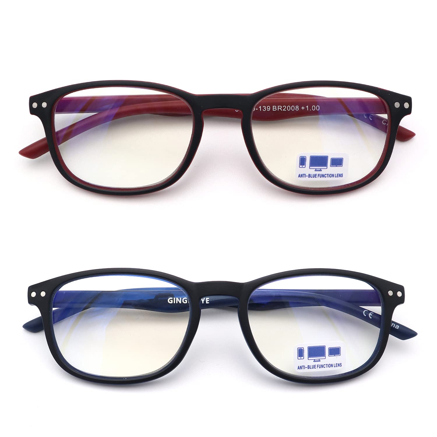Blue Light Blocking Reading Glasses 2 Pack - Fashion Spring Hinge Lightweight Computer Glasses for Women & Men - Perfect for Office Work, Screen Time & Reading