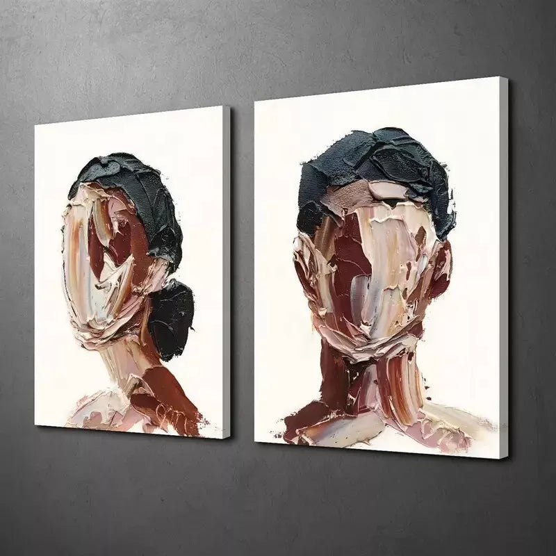 2Pcs Abstract Figure Oil Painting - Man and Woman Portraits Framed Canvas 50x75cm | High Quality Print | 100% Australian Made | Wall Art Ready to Hang | Perfect for Living Room, Bedroom & Office Decor