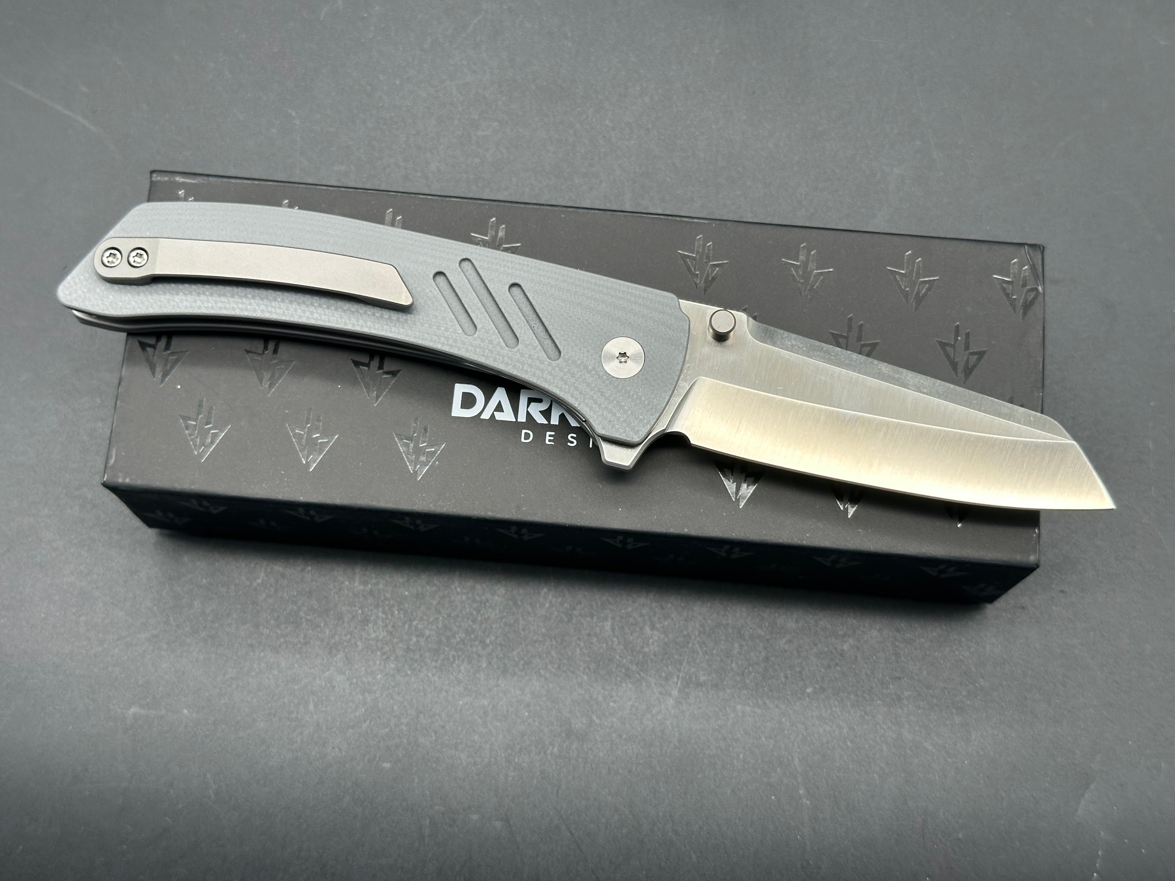 DARK BOLT DESIGN ARCUS Folding Knife - Gray G10 Handle, 20CV Steel Sheepsfoot Plain Edge Blade - EDC Pocket Knife for Camping, Hiking & Outdoor Survival