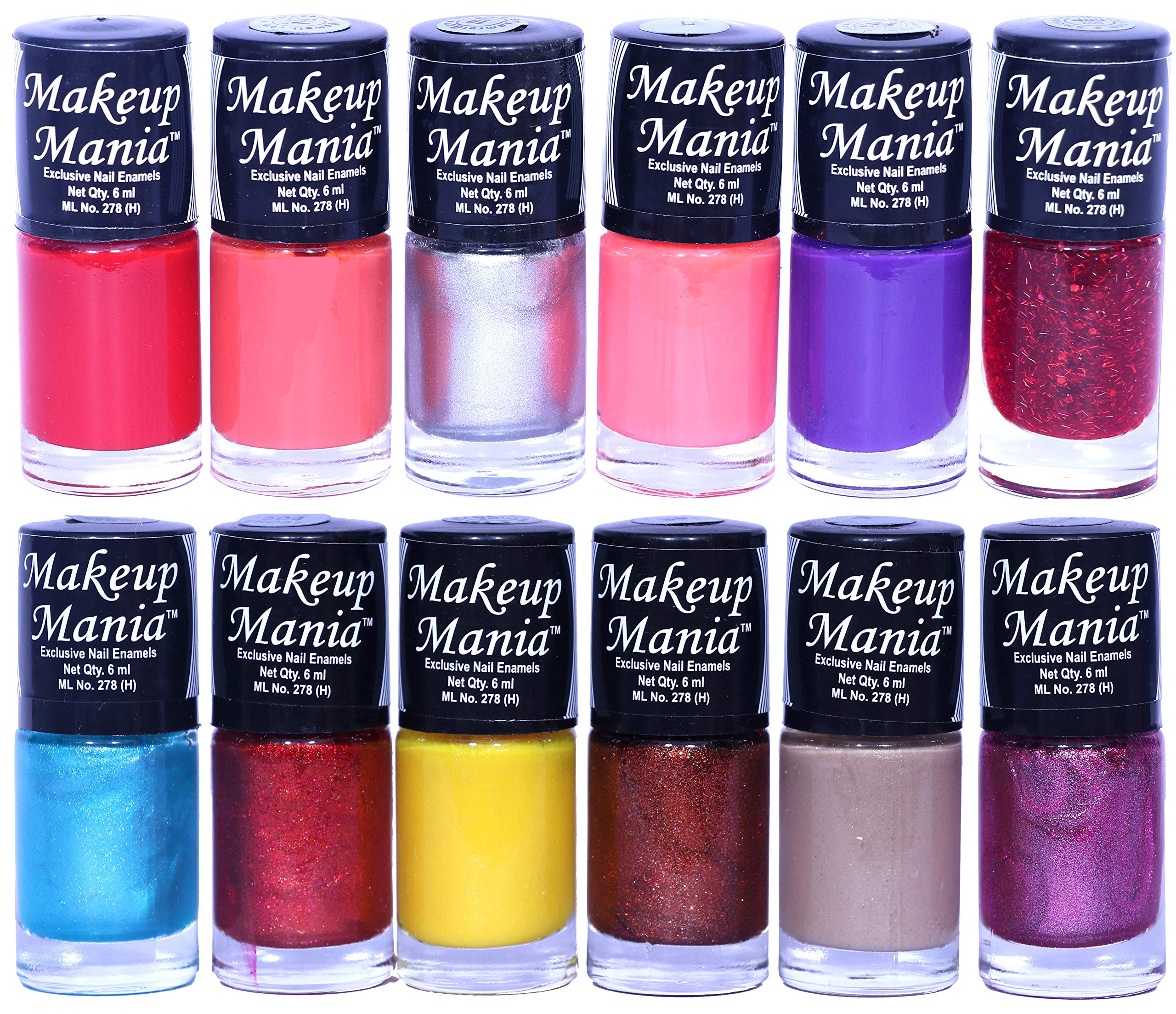 Makeup Mania 12-Piece Nail Polish Set - 6ml Each, Multicolor Combo No.98 - Perfect for Home Manicures, Parties & Gift Giving