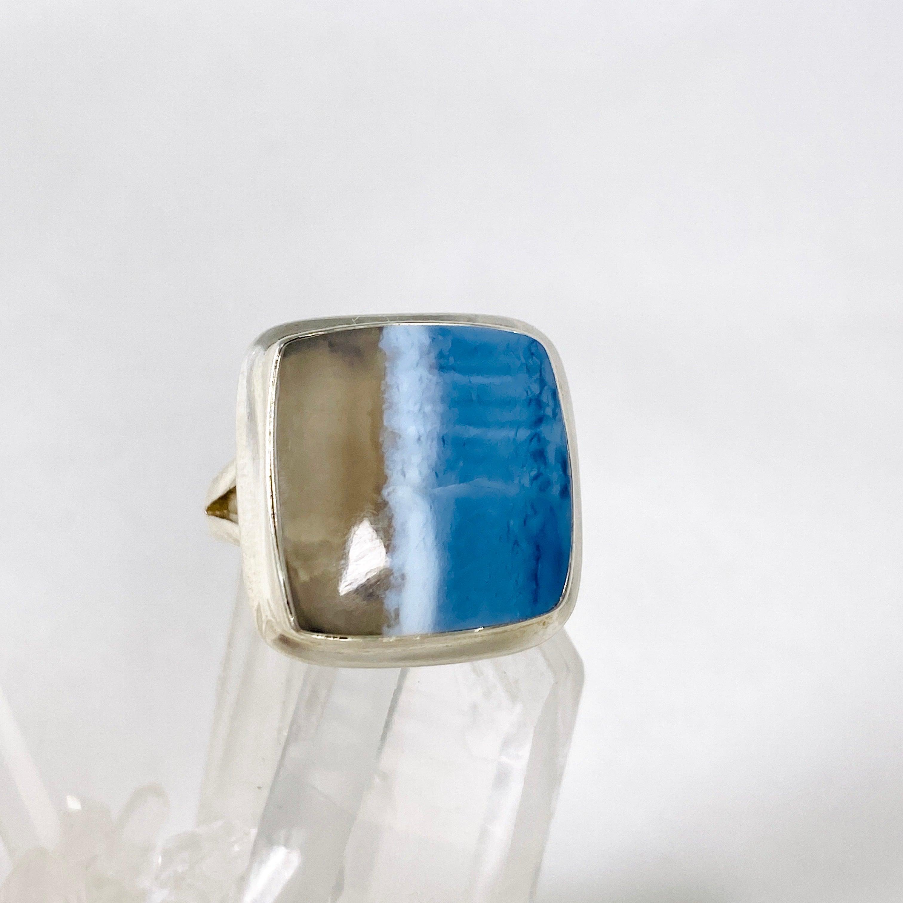Owyhee Blue Opal Square Ring - Size 7 - KRGJ2325 - Elegant Jewelry for Women, Perfect for Weddings, Parties & Everyday Wear