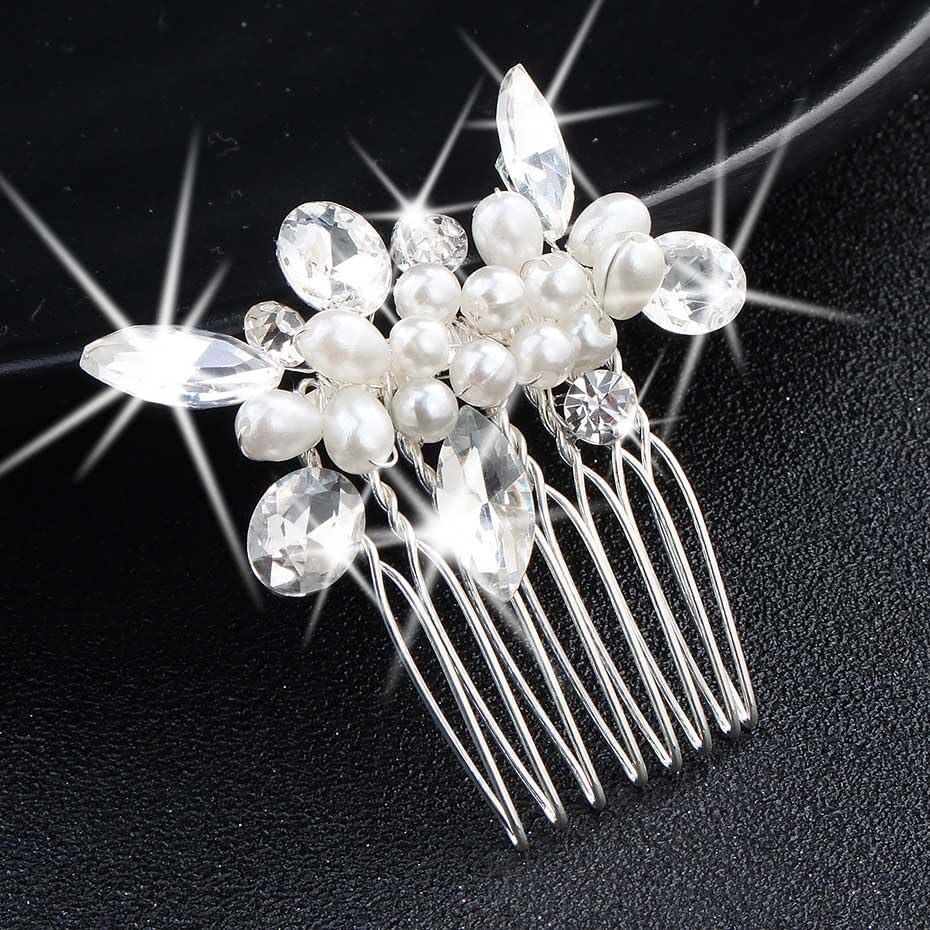 Bridal Pearl Hair Comb with Rhinestones - Wedding Hair Accessories for Women