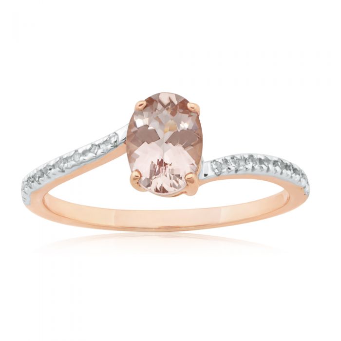 9ct Rose Gold 7x5mm 0.80ct Morganite & Diamond Engagement Ring for Women - Perfect for Proposals, Anniversaries & Special Occasions
