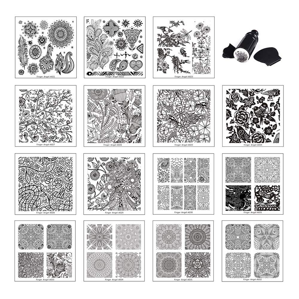 15 Pcs Nail Stamping Plates Kit with Stamper - Professional DIY Nail Art Design Tools for Salon & Home Manicure (A021-035) - Perfect for Parties, Weddings & Special Occasions