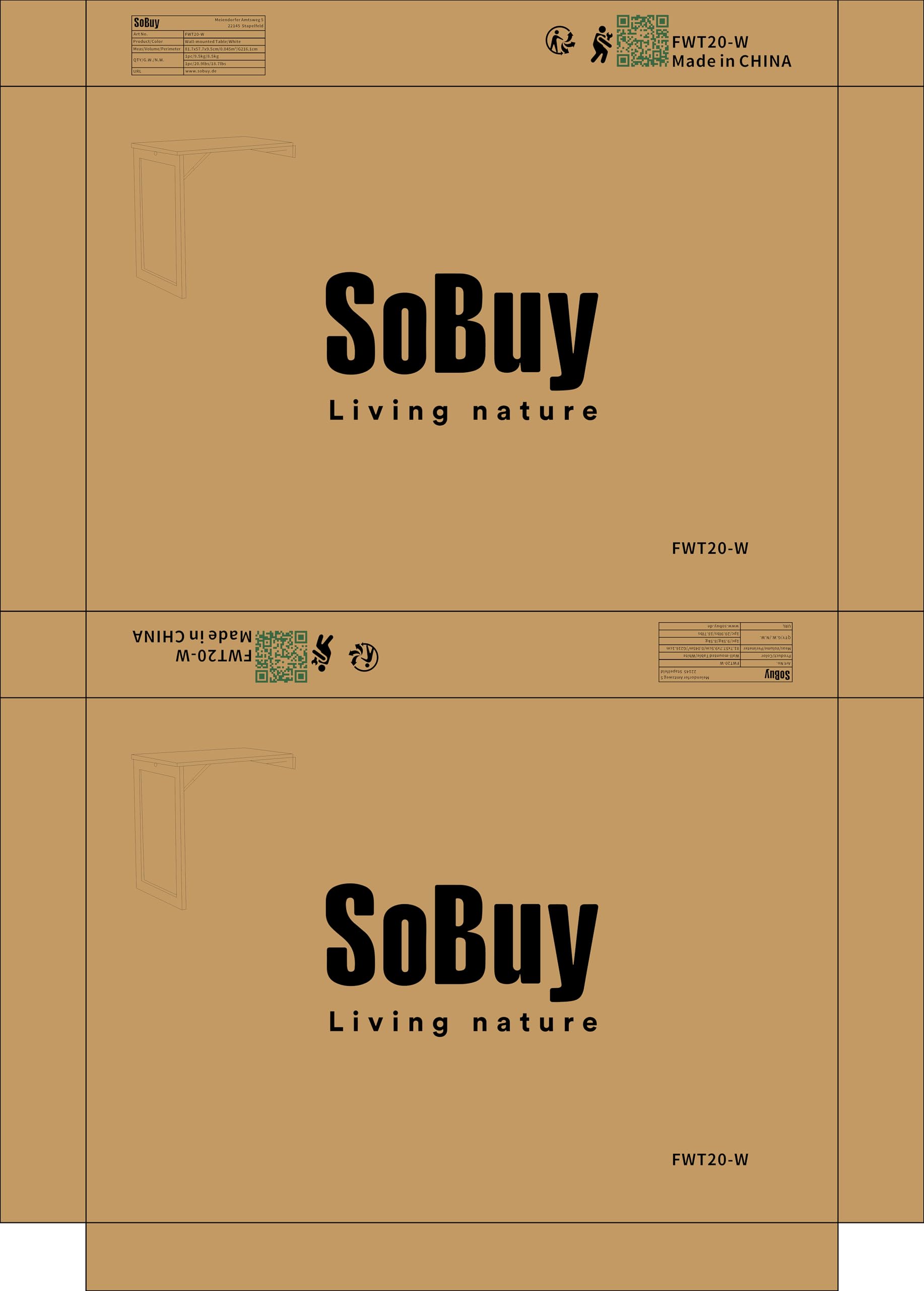 SoBuy Murphy Desk Wall-Mounted Folding Table - Space Saving Floating Desk with Chalkboard for Kitchen, Dining & Home Office - White FWT20-W - Perfect for Small Apartments & Compact Workspaces