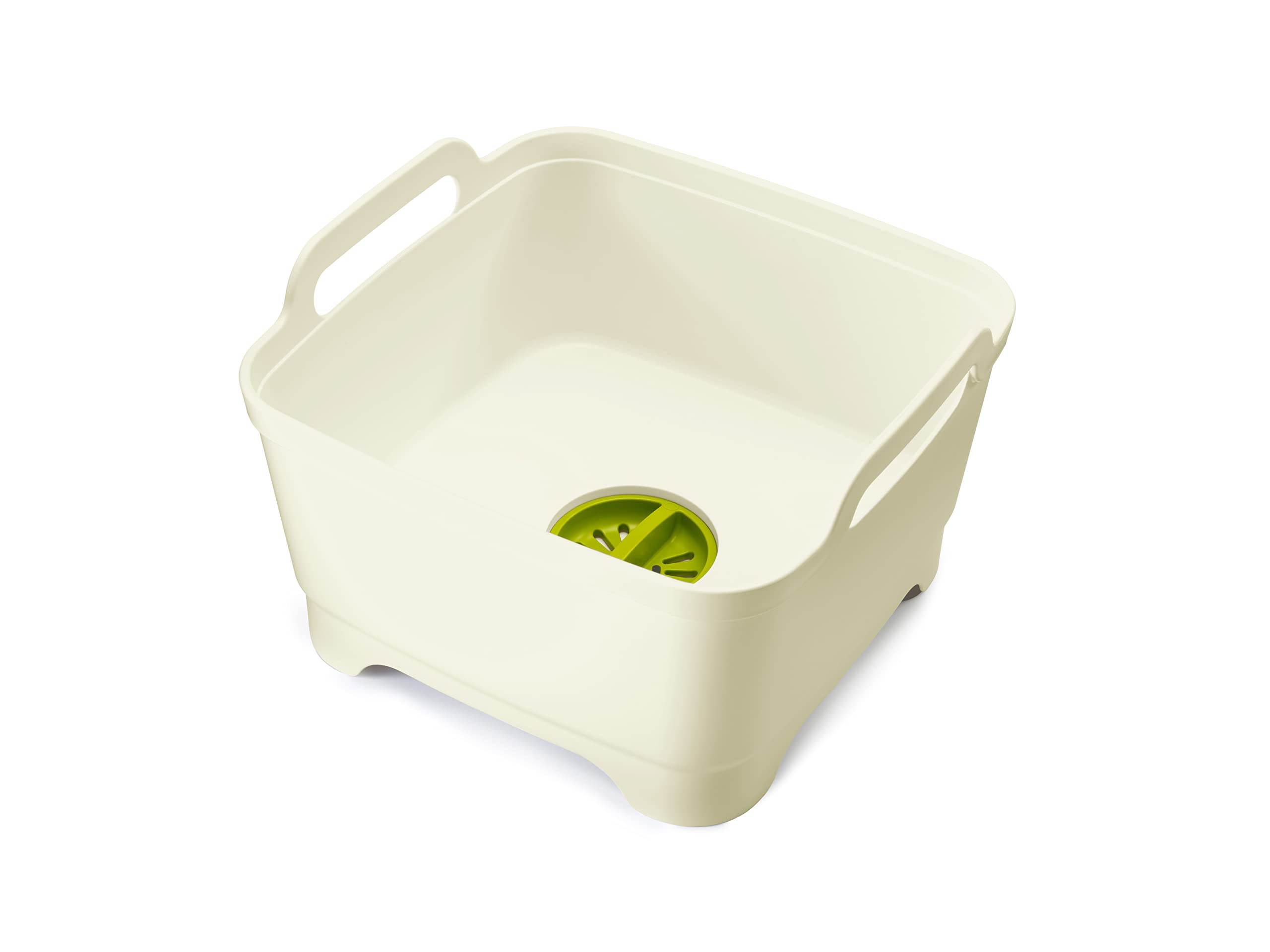 Joseph Joseph Wash & Drain Dishpan with Integrated Sink Rest - White Collapsible Kitchen Sink Basin & Green Edge Dish Brush - Perfect for Washing Dishes, Fruits, and Vegetables in Small Spaces