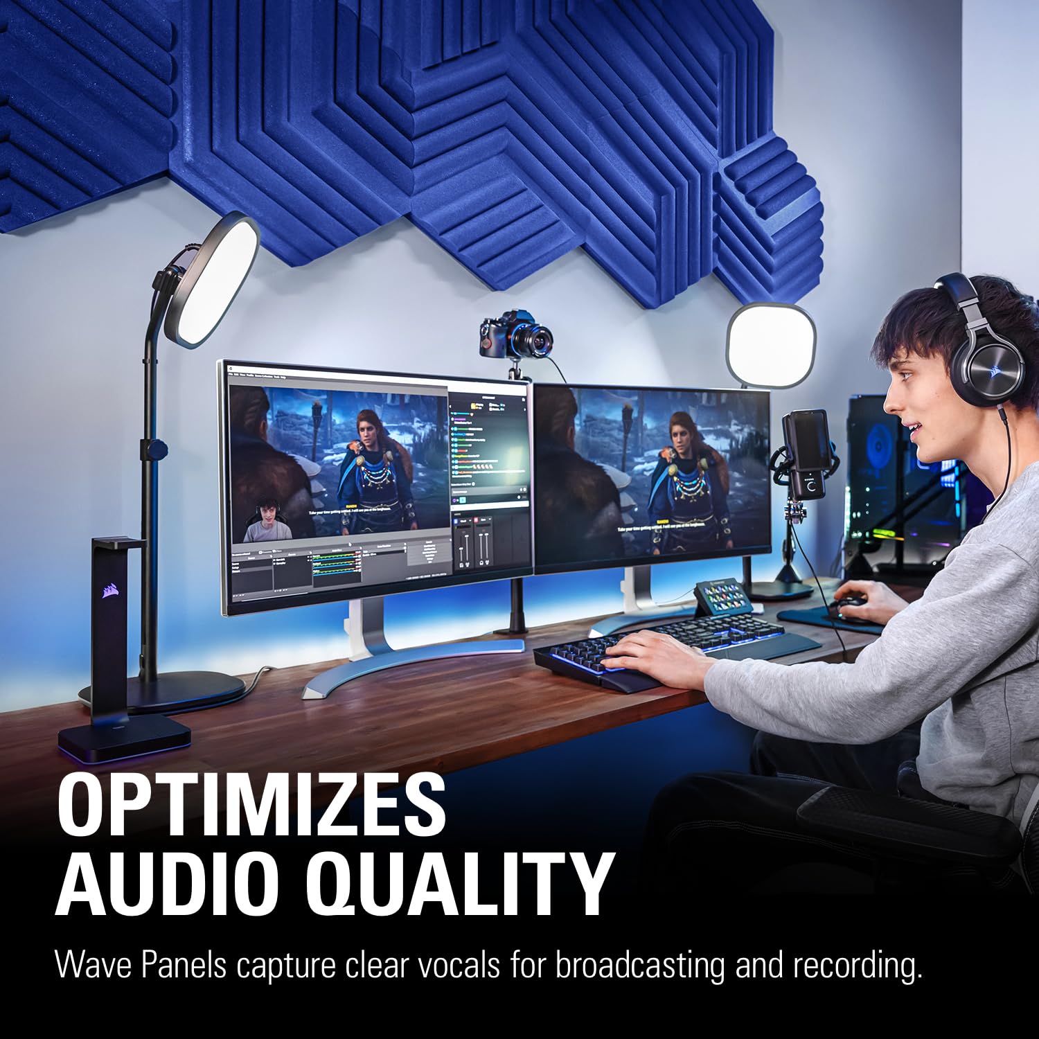Elgato Wave Panels Starter Set (Blue) - 6 Pack Acoustic Foam Panels for Home Studio, Dual Density Soundproofing Foam with EasyClick Frames, Modular Wall Mount Design for Podcasting & Music Recording