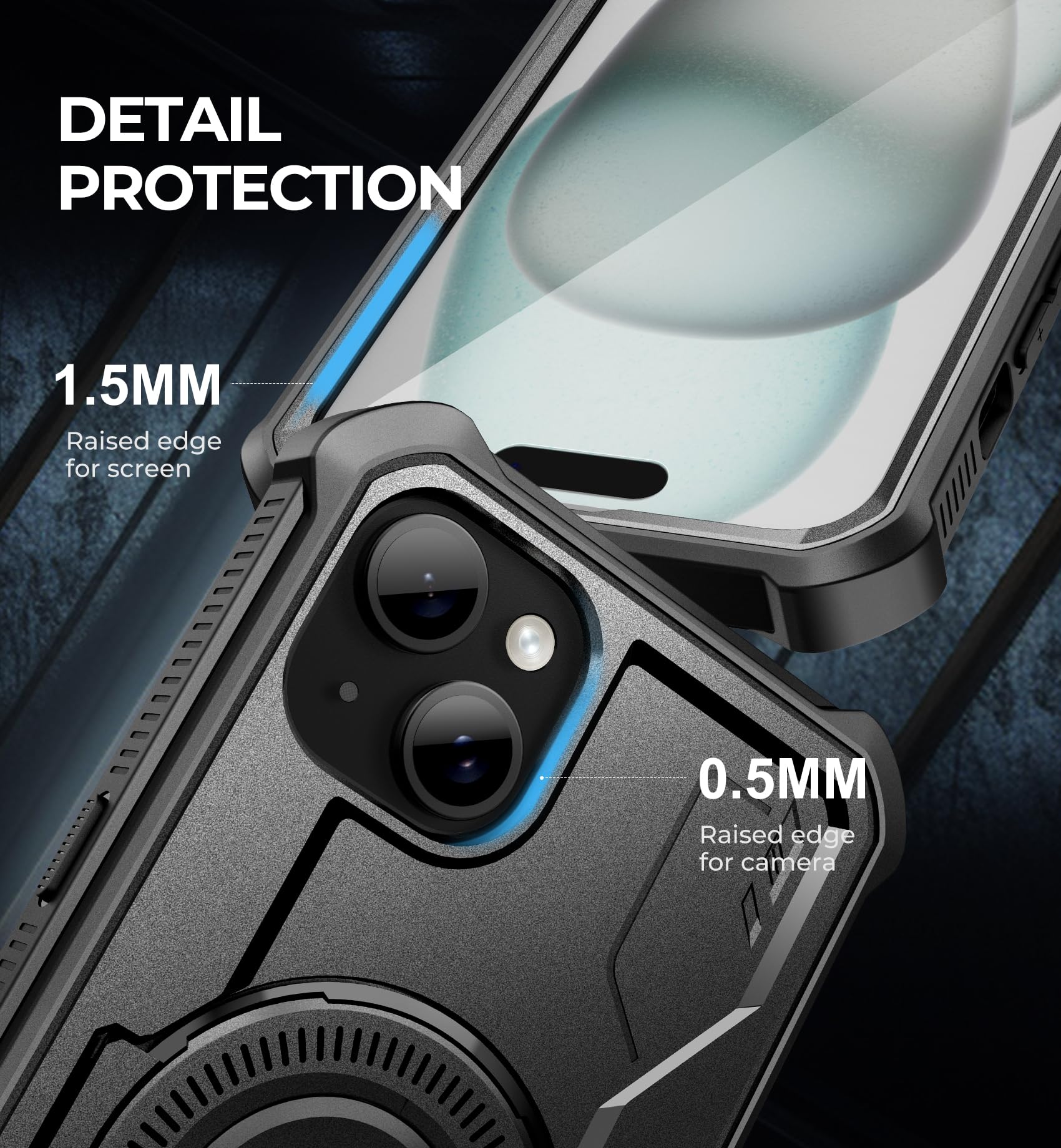 Dexnor Magnetic Shockproof Case for iPhone 15 Plus & iPhone 14 Plus - Magsafe Compatible Rugged Bumper Cover with Built-in Screen Protector & Kickstand (Black) - Perfect for Outdoor Adventures, Work & Daily Protection