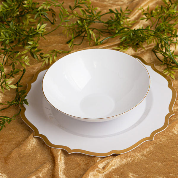 10-Pack White & Gold Round Plastic Plates - Eco-Friendly, Durable Dinnerware for Parties, Picnics & Everyday Use