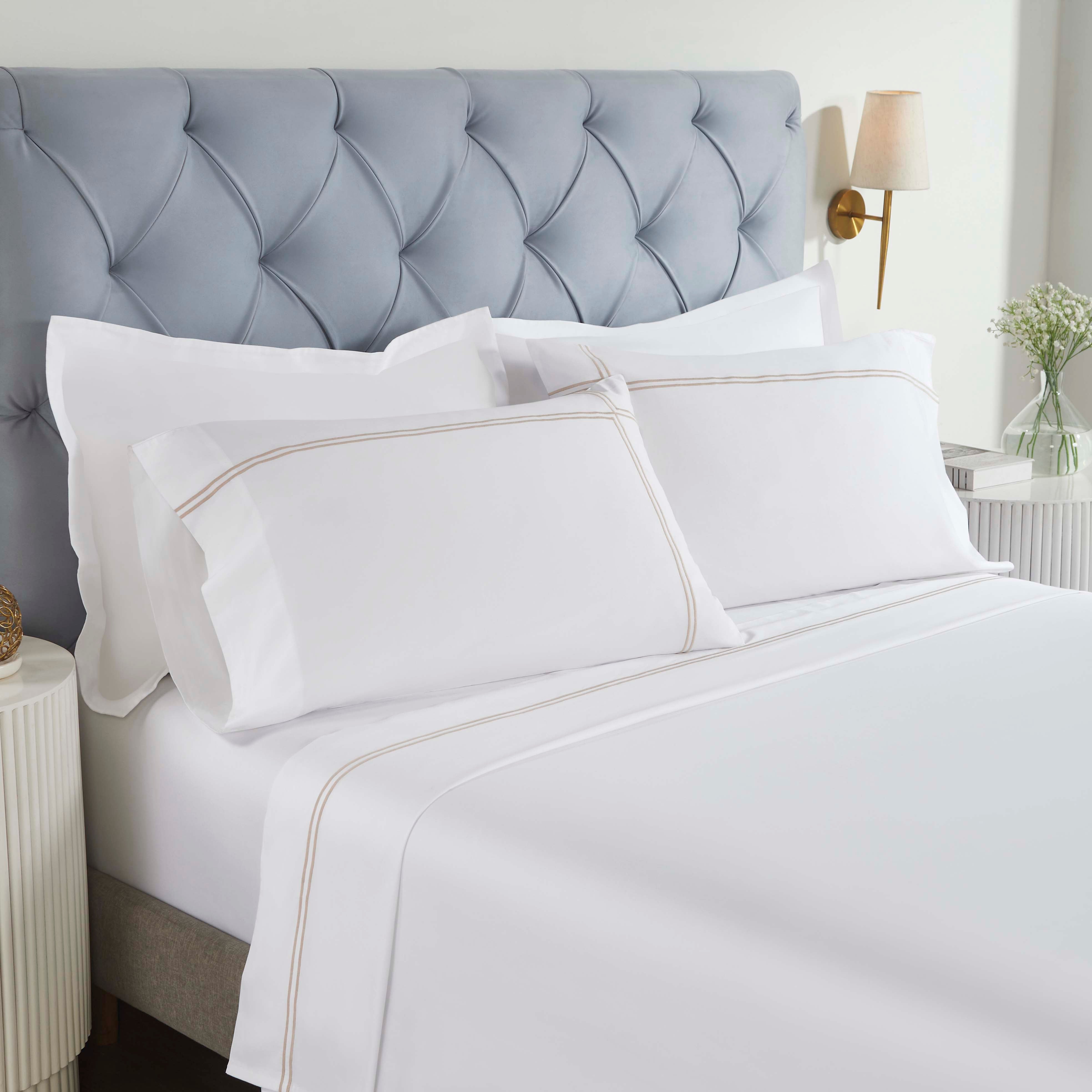 Spring Blooms Cotton 2-Line Embroidered Deep Pocket Bed Sheet Set - Queen Size 4-Piece Set with Pillowcases - Soft Breathable Bedding for Comfortable Sleep & Home Decor
