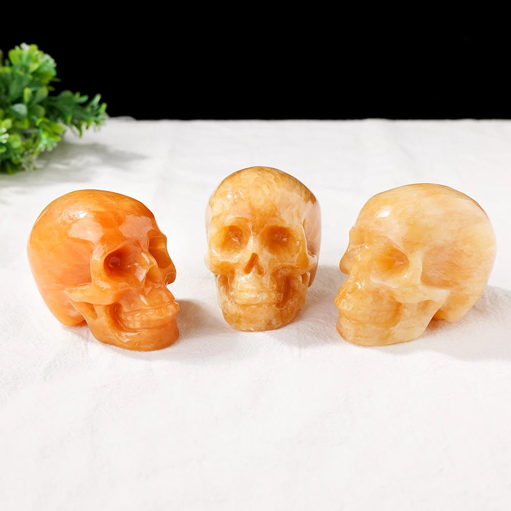 Natural Yellow Calcite Crystal Skull Statue - 3 Inch Hand Carved Healing Gemstone Decor for Meditation, Reiki, and Home Collection | Unique DIY Figurine & Spiritual Gift